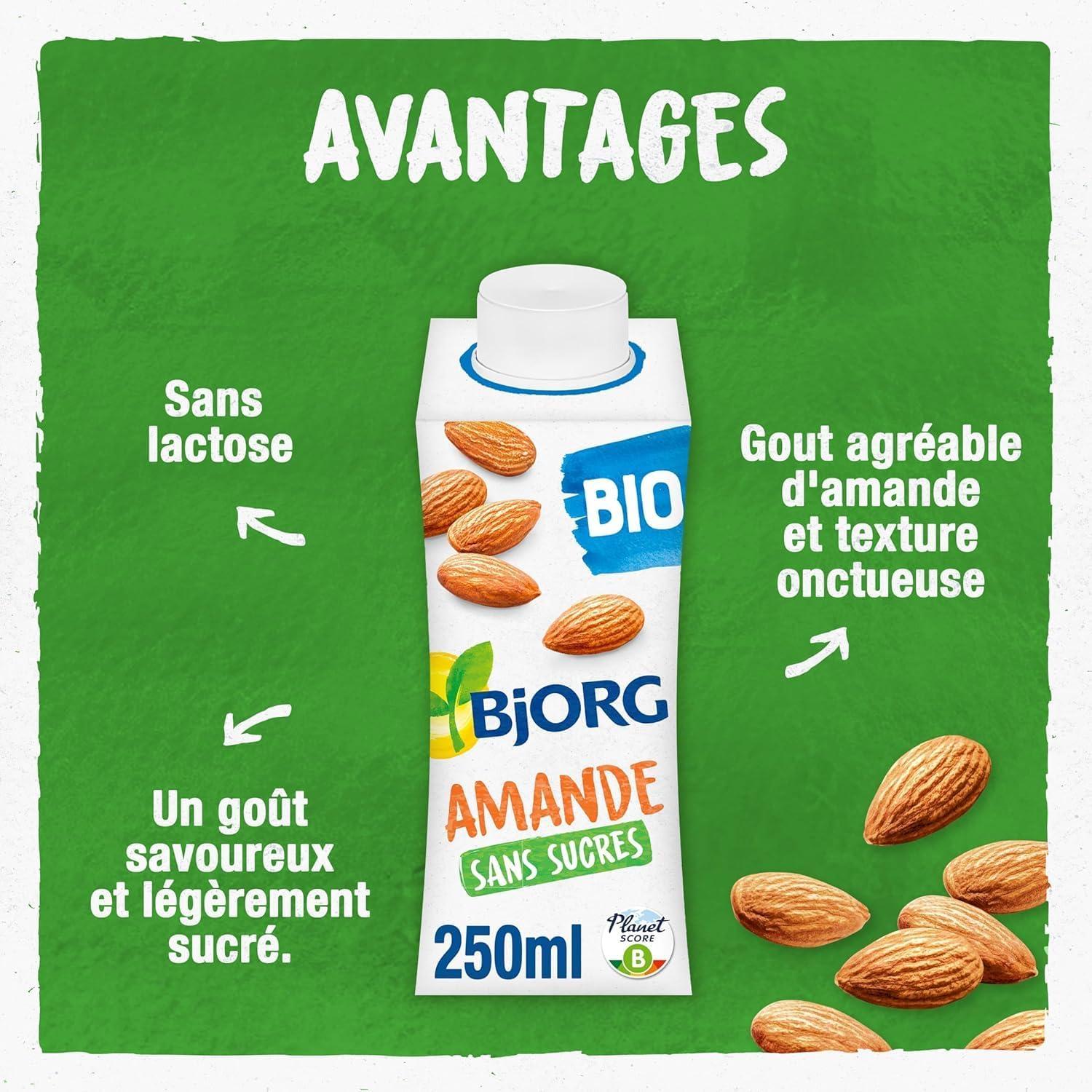 imageBJORG Lait dAmande sans Sucres Boisson Vgtale Bio Pauvre en Acide Gras Saturs 3 x 25 clAmande Lot de 3 3 x 250ml