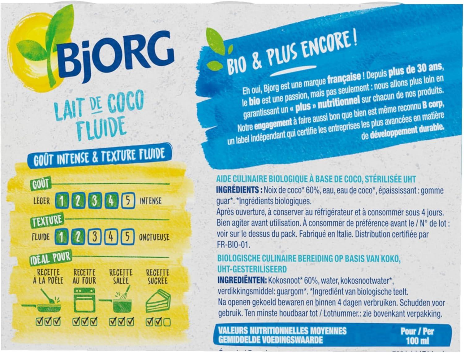 imageBJORG Lait dAmande sans Sucres Boisson Vgtale Bio Pauvre en Acide Gras Saturs 3 x 25 clCoco Lot de 3 3 x 200ml
