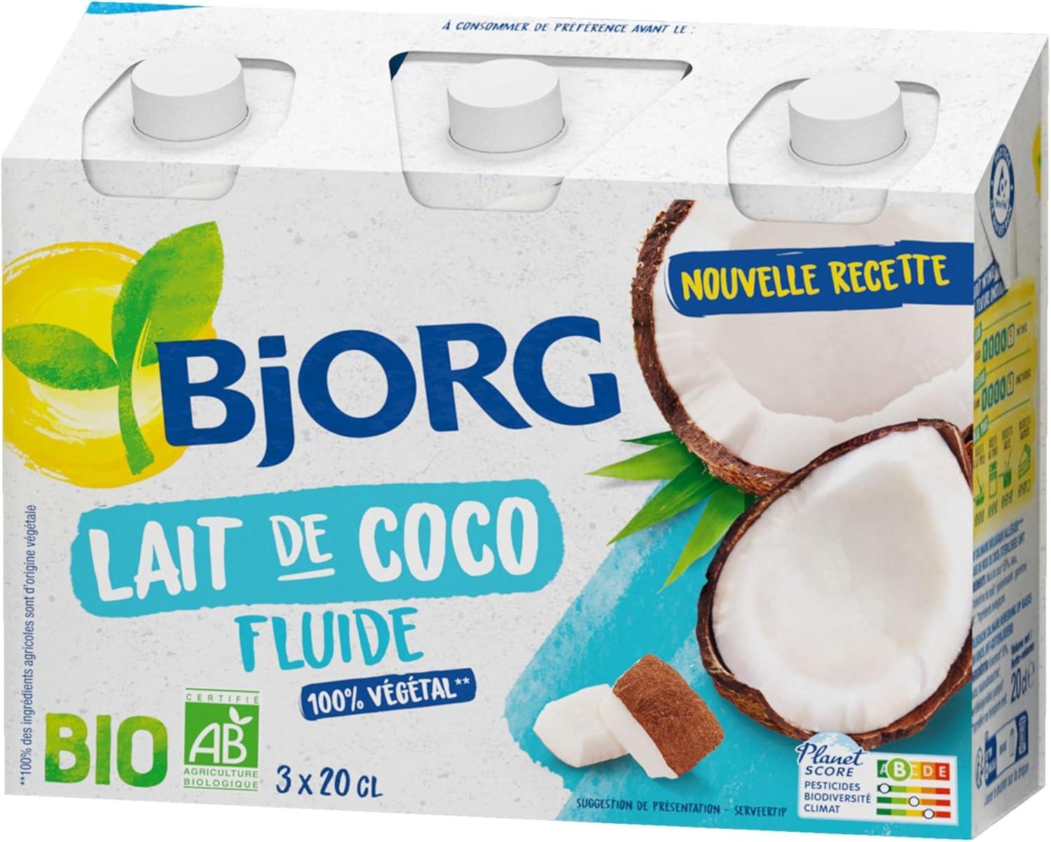 imageBJORG Lait dAmande sans Sucres Boisson Vgtale Bio Pauvre en Acide Gras Saturs 3 x 25 clCoco Lot de 3 3 x 200ml