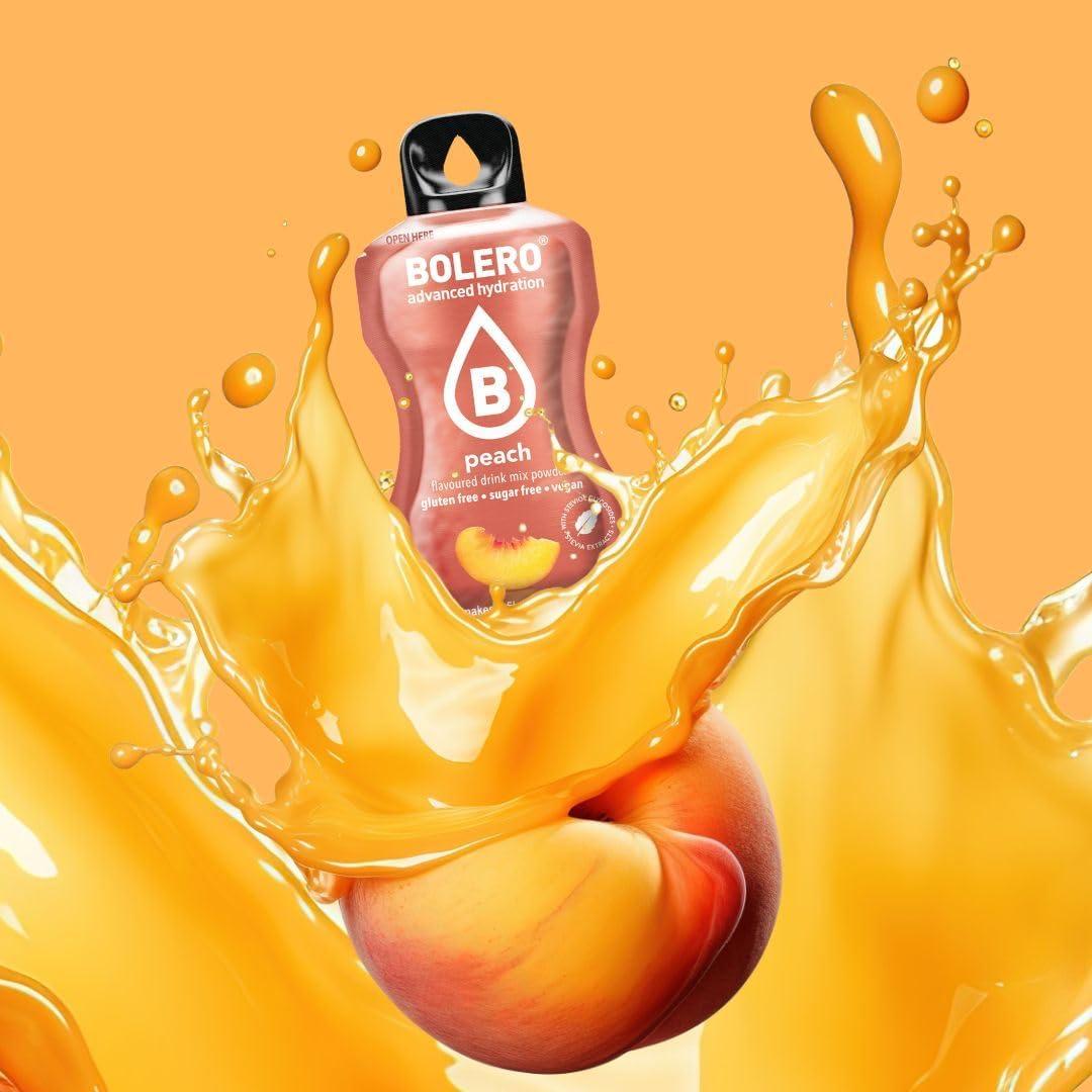 imageBolero PEACH 24x3g Jus en poudre sans sucre dulcor la stvia vitamine C pour enfants et sportifs sans gluten vgtalien saveur de pche