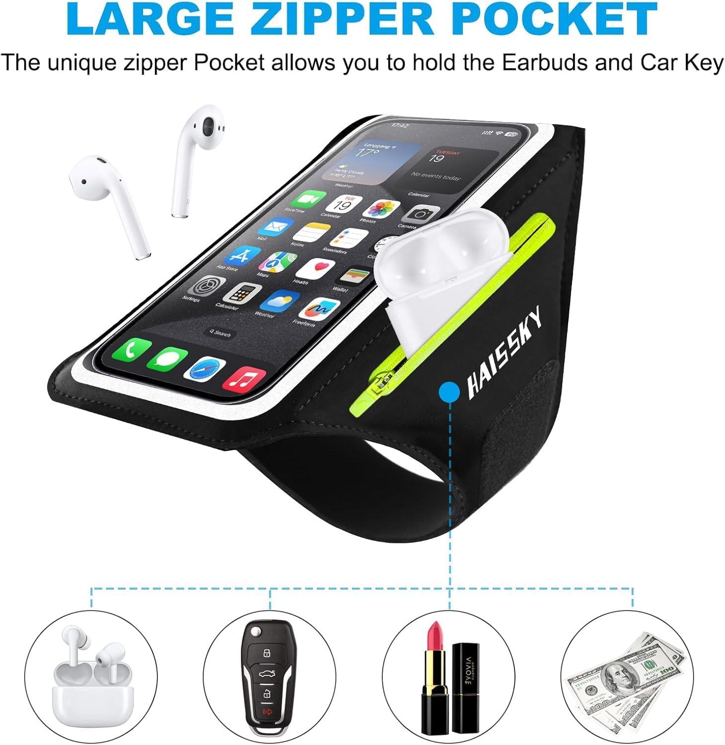 imageBrassard de Sport avec Airpods cl de Voiture Poche ZippeBrassard de tlphone rsistant leau pour iPhone 16151414 Pro Max13 Pro12 Pro MaxXRXS Smartphone Running Brassard 69quot pour JoggingNoirJusqu 6 9