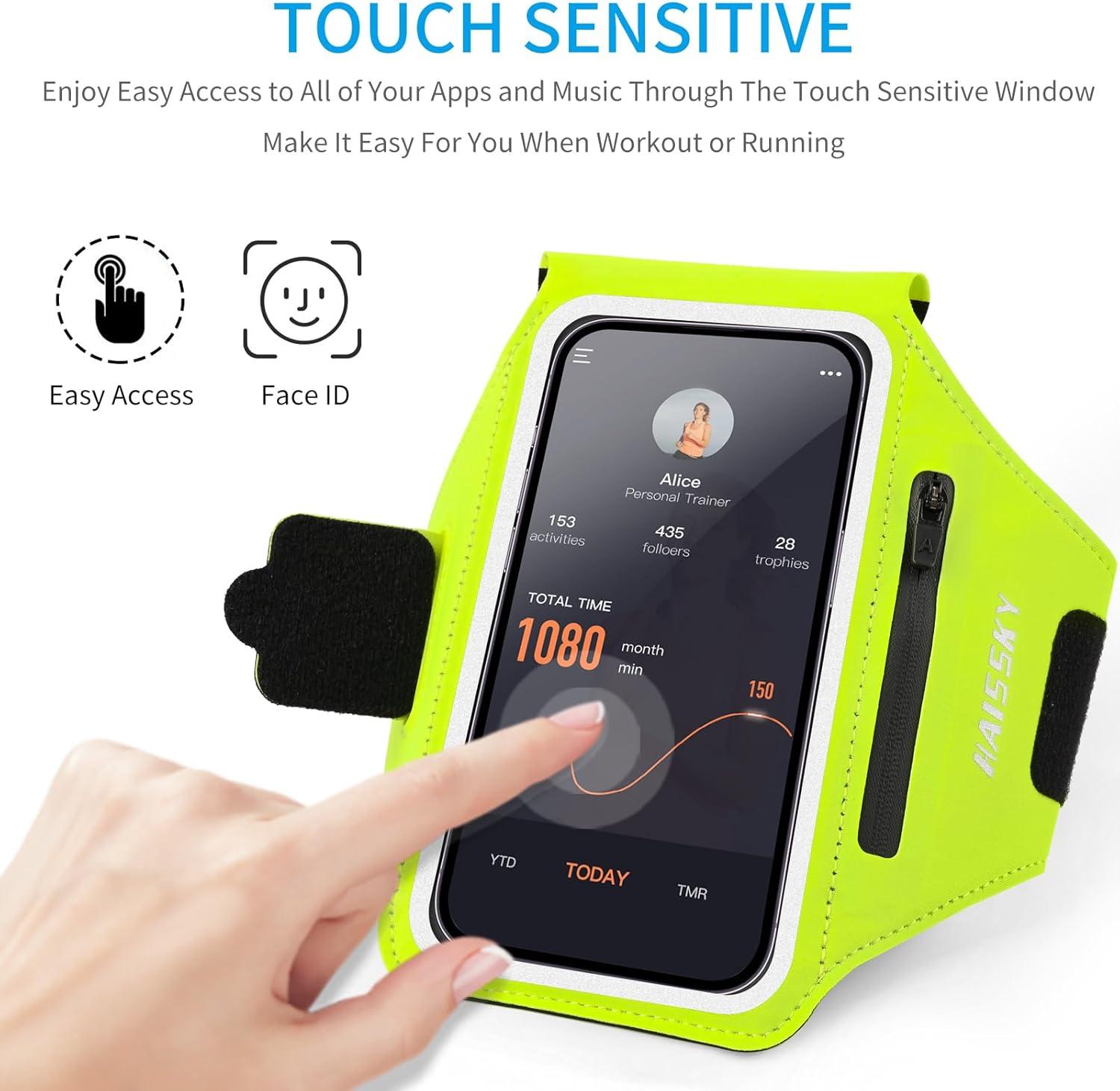 imageBrassard de Sport avec Airpods cl de Voiture Poche ZippeBrassard de tlphone rsistant leau pour iPhone 16151414 Pro Max13 Pro12 Pro MaxXRXS Smartphone Running Brassard 69quot pour JoggingVertJusqu 6 9