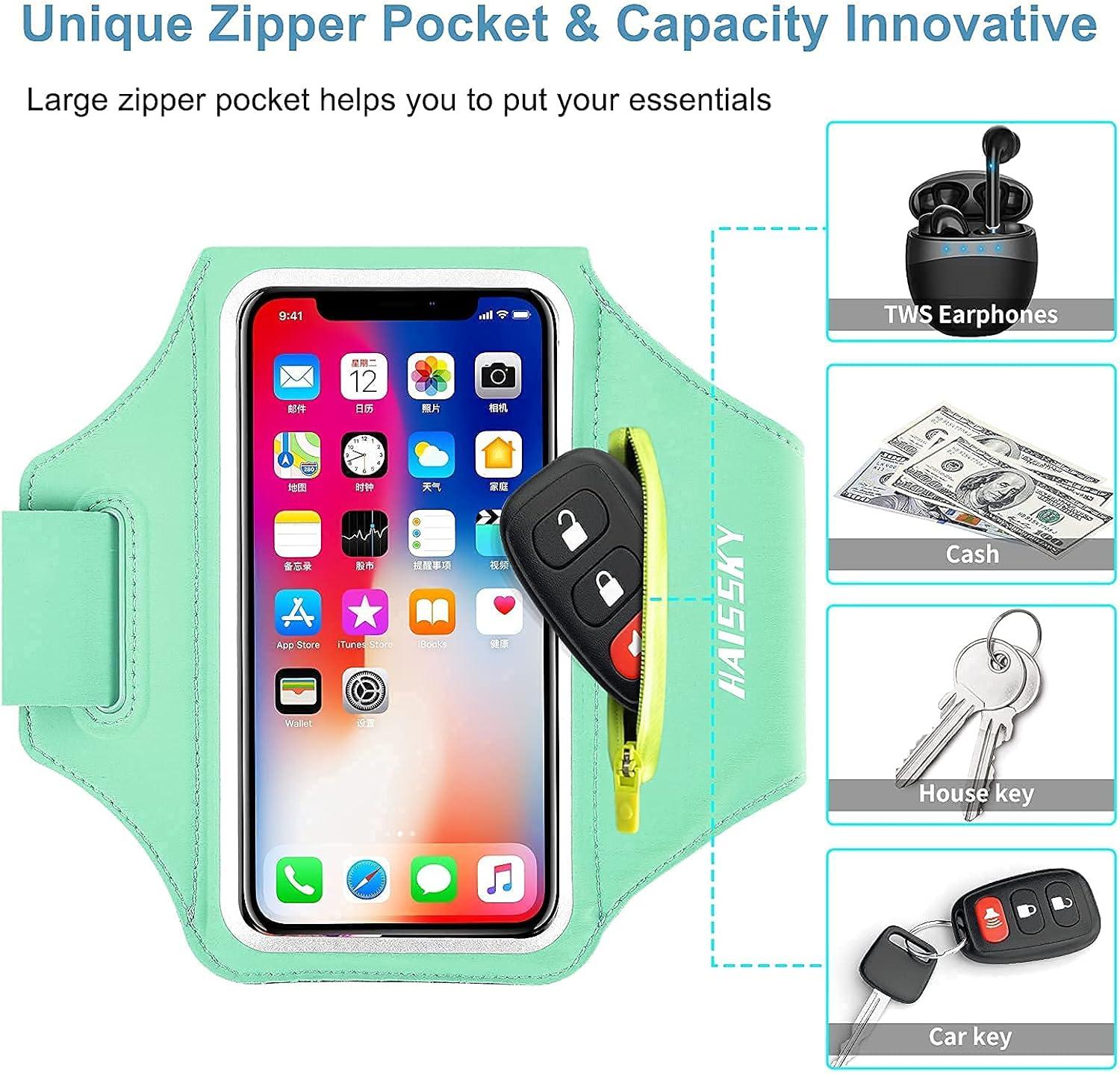 imageBrassard de Sport avec Airpods cl de Voiture Poche ZippeBrassard de tlphone rsistant leau pour iPhone 16151414 Pro Max13 Pro12 Pro MaxXRXS Smartphone Running Brassard 69quot pour JoggingMentheJusqu 6 9