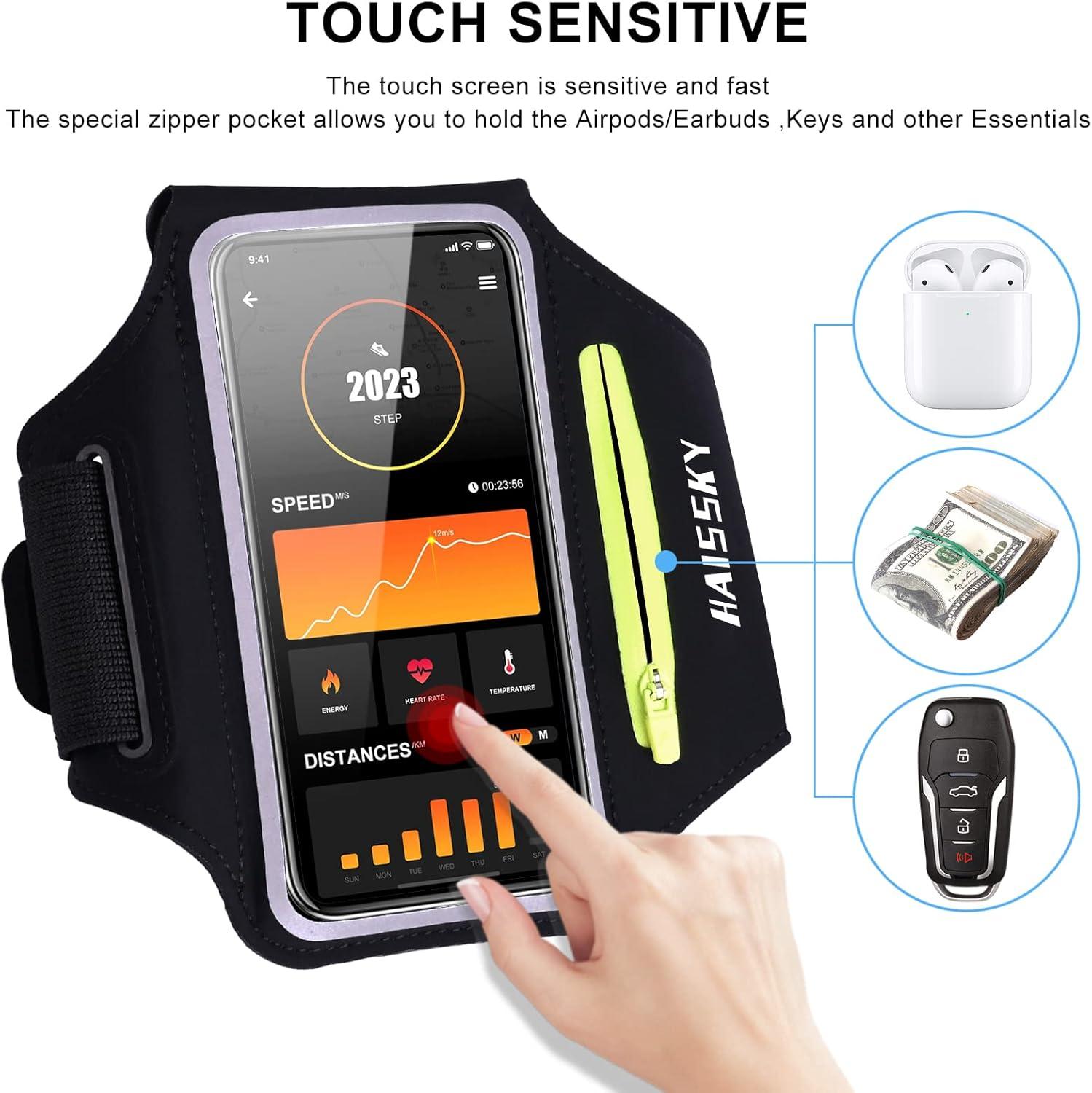 imageBrassard de Sport avec Airpods cl de Voiture Poche ZippeBrassard de tlphone rsistant leau pour iPhone 16151414 Pro Max13 Pro12 Pro MaxXRXS Smartphone Running Brassard 69quot pour JoggingNoirJusqu 6 5