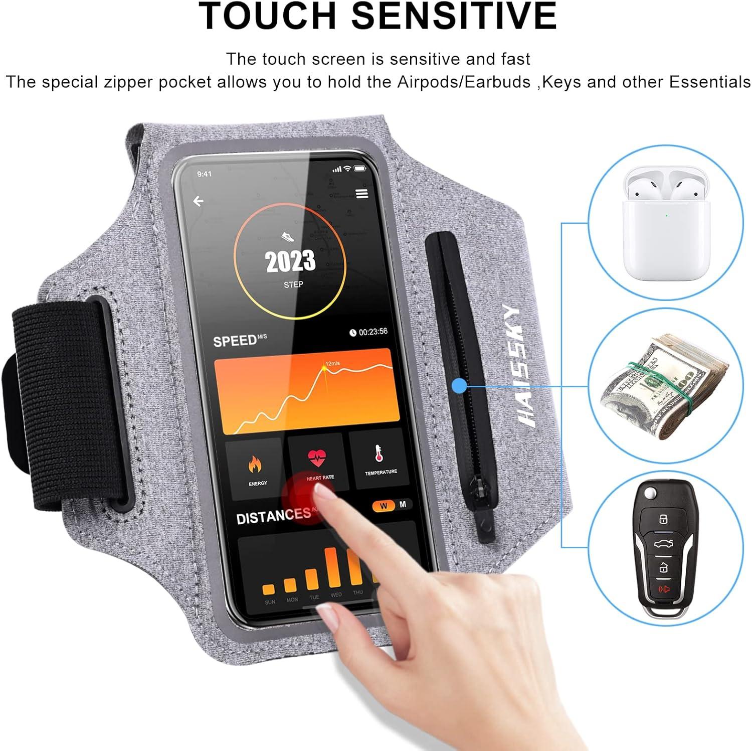 imageBrassard de Sport avec Airpods cl de Voiture Poche ZippeBrassard de tlphone rsistant leau pour iPhone 16151414 Pro Max13 Pro12 Pro MaxXRXS Smartphone Running Brassard 69quot pour JoggingGrisJusqu 6 5
