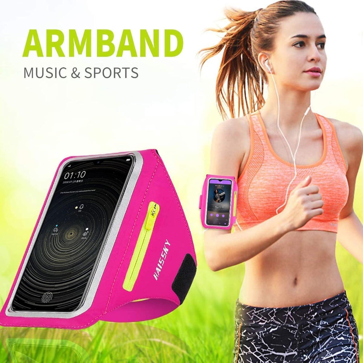 imageBrassard de Sport avec Airpods cl de Voiture Poche ZippeBrassard de tlphone rsistant leau pour iPhone 16151414 Pro Max13 Pro12 Pro MaxXRXS Smartphone Running Brassard 69quot pour JoggingRoseJusqu 6 9