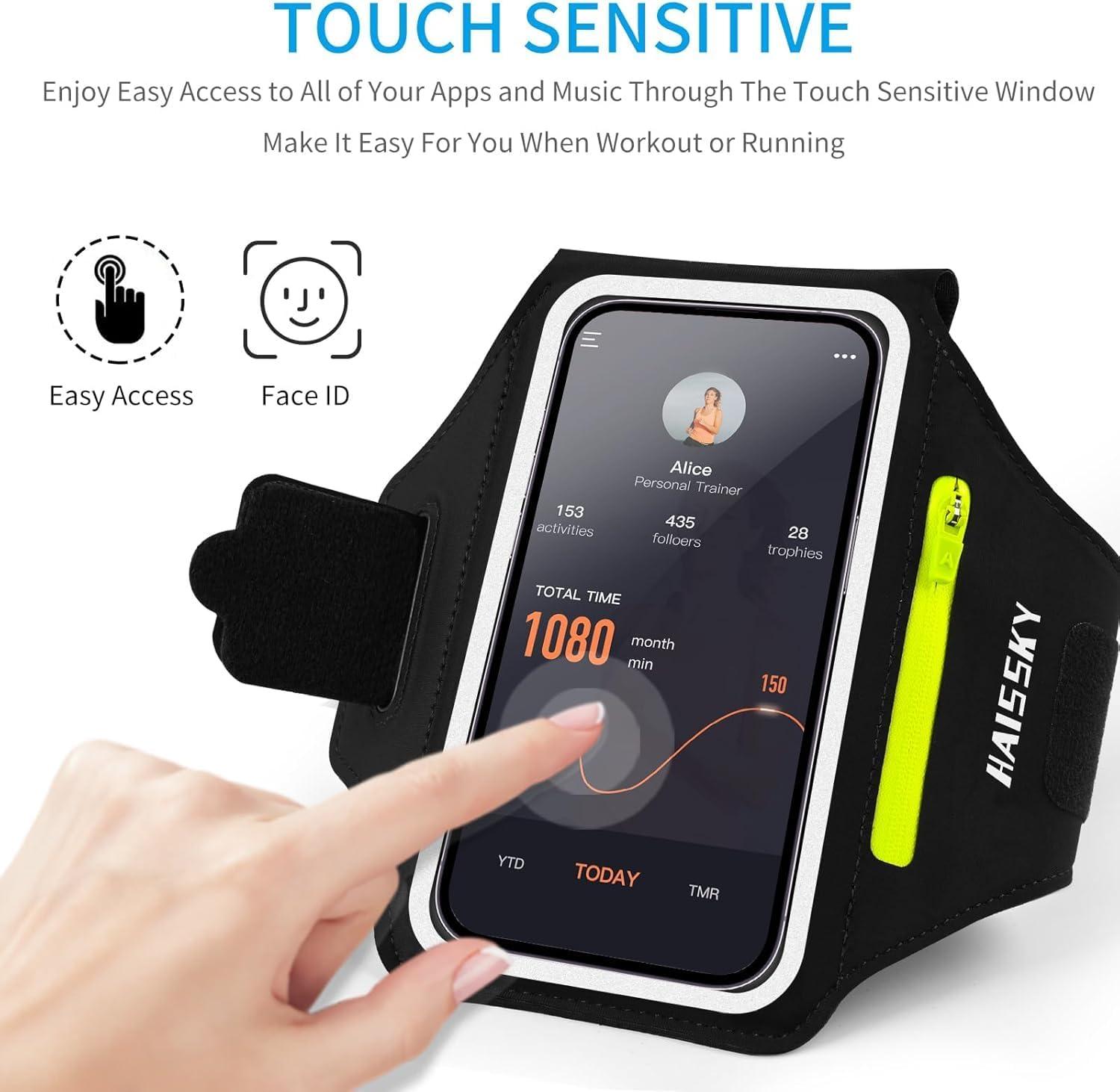 imageBrassard de Sport avec Airpods cl de Voiture Poche ZippeBrassard de tlphone rsistant leau pour iPhone 16151414 Pro Max13 Pro12 Pro MaxXRXS Smartphone Running Brassard 69quot pour JoggingNoirJusqu 6 9