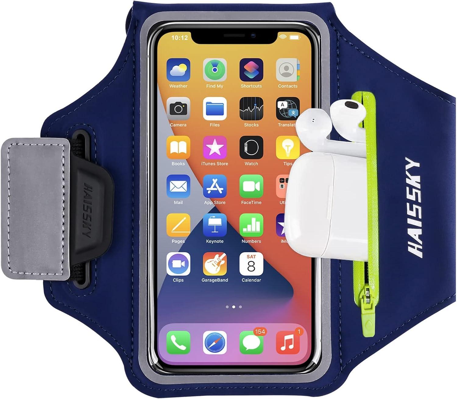 imageBrassard de Sport avec Airpods cl de Voiture Poche ZippeBrassard de tlphone rsistant leau pour iPhone 16151414 Pro Max13 Pro12 Pro MaxXRXS Smartphone Running Brassard 69quot pour JoggingMarineJusqu 6 5