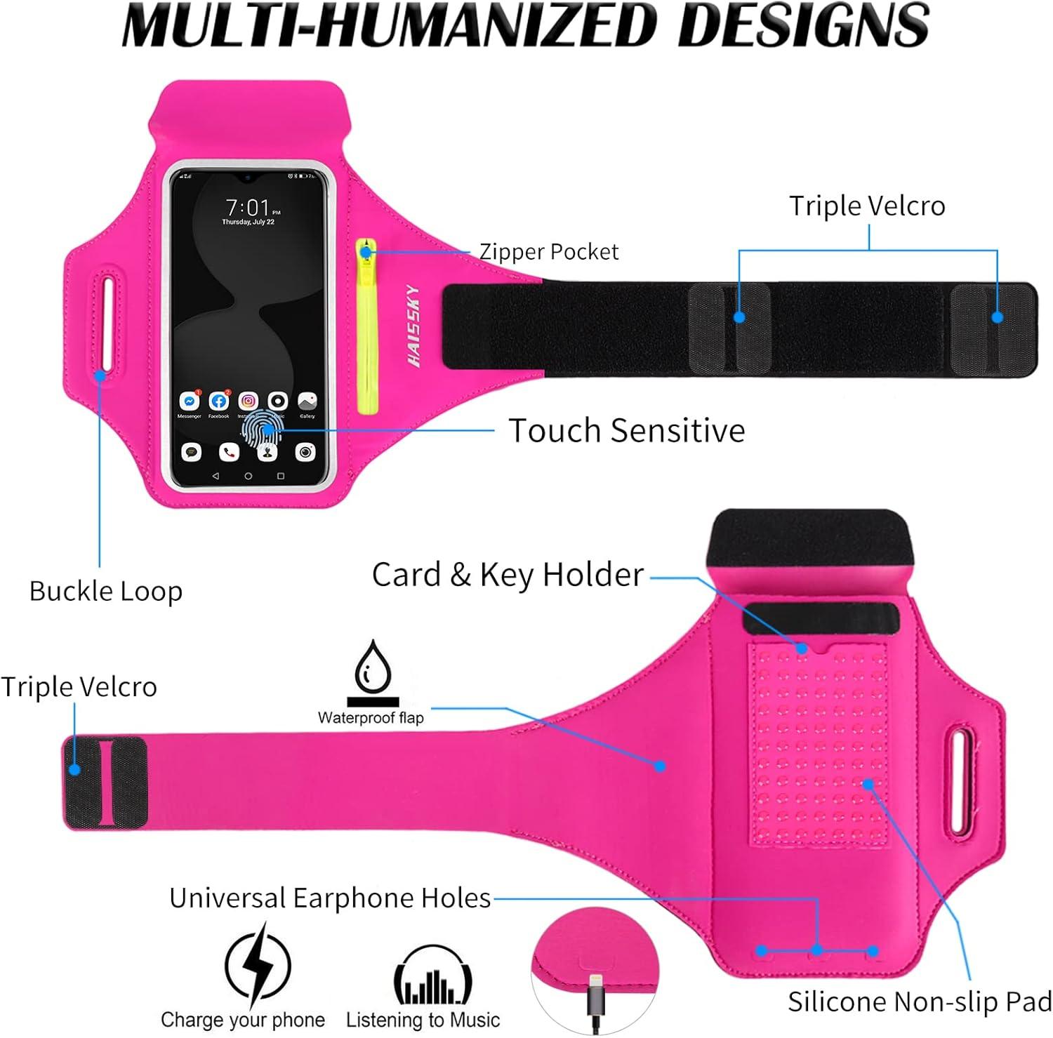 imageBrassard de Sport avec Airpods cl de Voiture Poche ZippeBrassard de tlphone rsistant leau pour iPhone 16151414 Pro Max13 Pro12 Pro MaxXRXS Smartphone Running Brassard 69quot pour JoggingRoseJusqu 6 9
