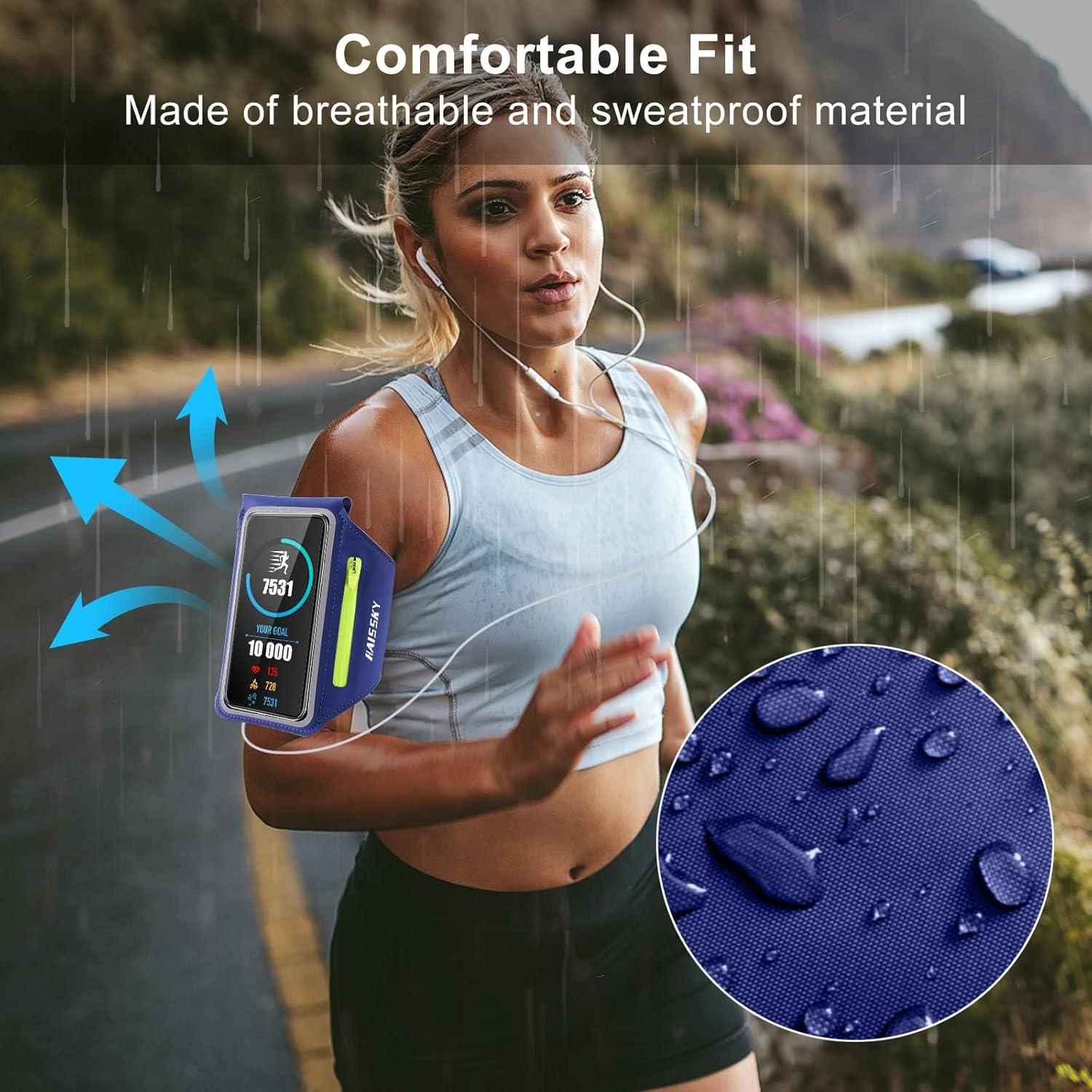 imageBrassard de Sport avec Airpods cl de Voiture Poche ZippeBrassard de tlphone rsistant leau pour iPhone 16151414 Pro Max13 Pro12 Pro MaxXRXS Smartphone Running Brassard 69quot pour JoggingMarineJusqu 6 5