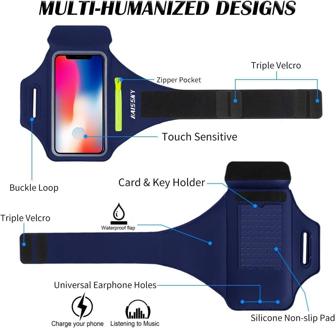 imageBrassard de Sport avec Airpods cl de Voiture Poche ZippeBrassard de tlphone rsistant leau pour iPhone 16151414 Pro Max13 Pro12 Pro MaxXRXS Smartphone Running Brassard 69quot pour JoggingMarineJusqu 6 9