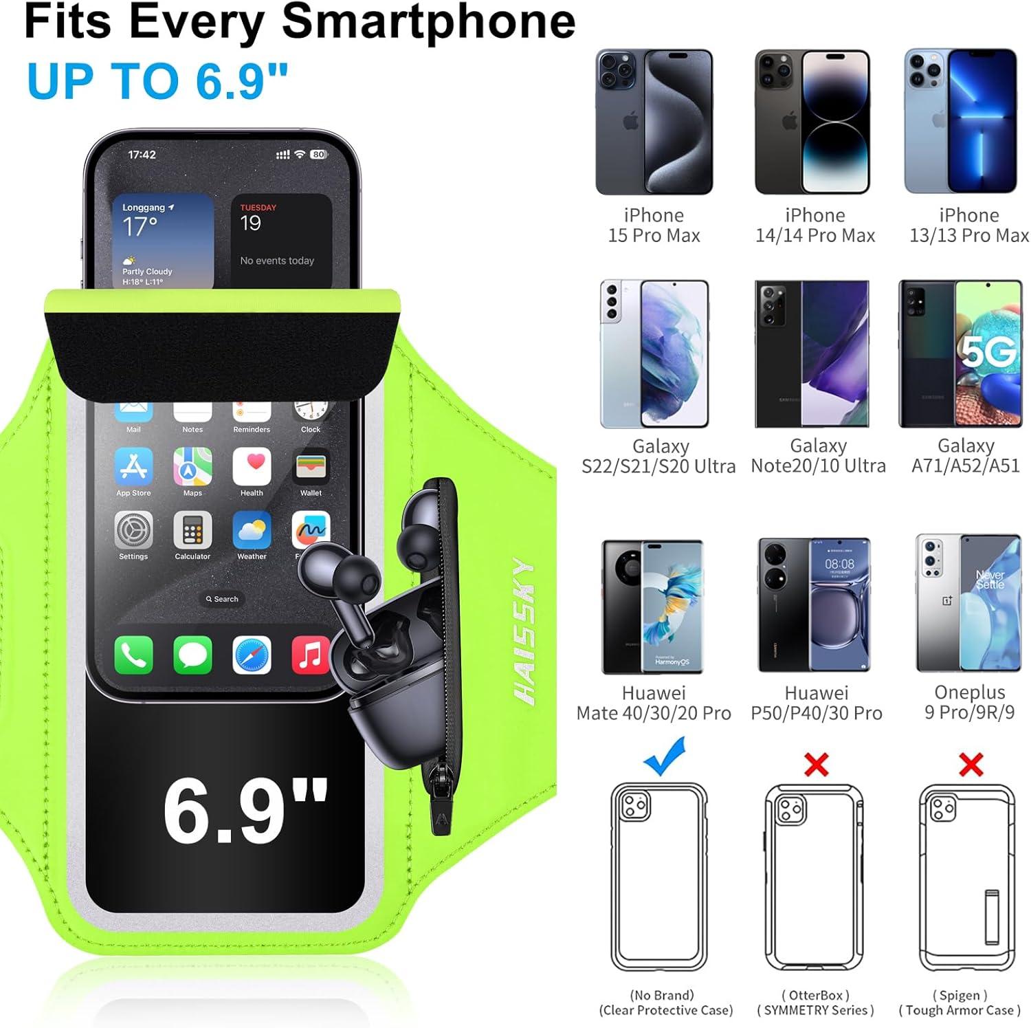 imageBrassard de Sport avec Airpods cl de Voiture Poche ZippeBrassard de tlphone rsistant leau pour iPhone 16151414 Pro Max13 Pro12 Pro MaxXRXS Smartphone Running Brassard 69quot pour JoggingVertJusqu 6 9