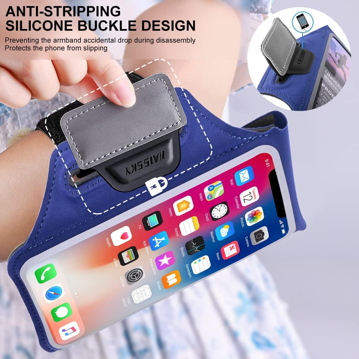 imageBrassard de Sport avec Airpods cl de Voiture Poche ZippeBrassard de tlphone rsistant leau pour iPhone 16151414 Pro Max13 Pro12 Pro MaxXRXS Smartphone Running Brassard 69quot pour JoggingMarineJusqu 6 5