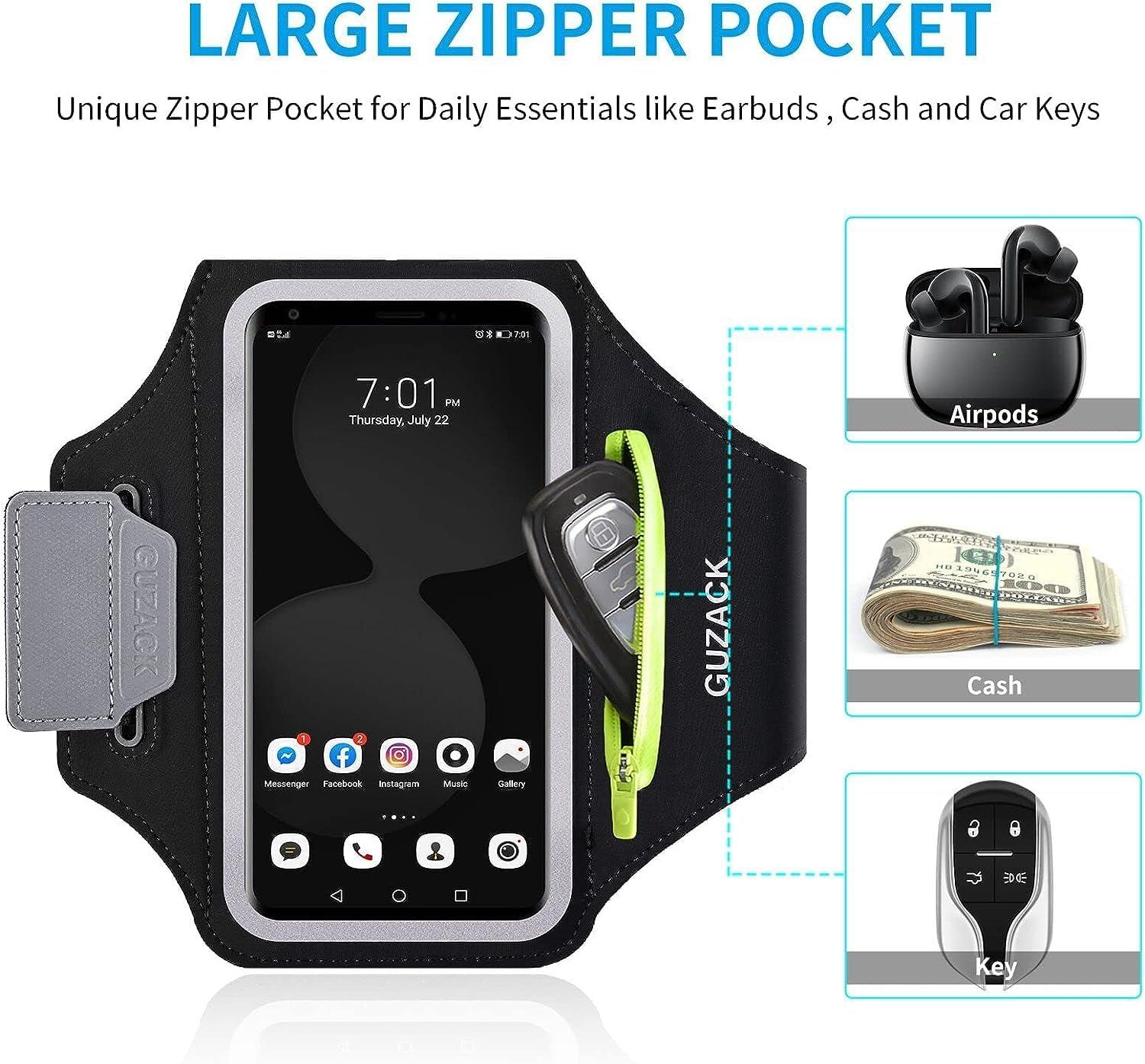 imageBrassard de Sport avec Airpods cl de Voiture Poche ZippeBrassard de tlphone rsistant leau pour iPhone 16151414 Pro Max13 Pro12 Pro MaxXRXS Smartphone Running Brassard 69quot pour JoggingNoir jusqu 7 0