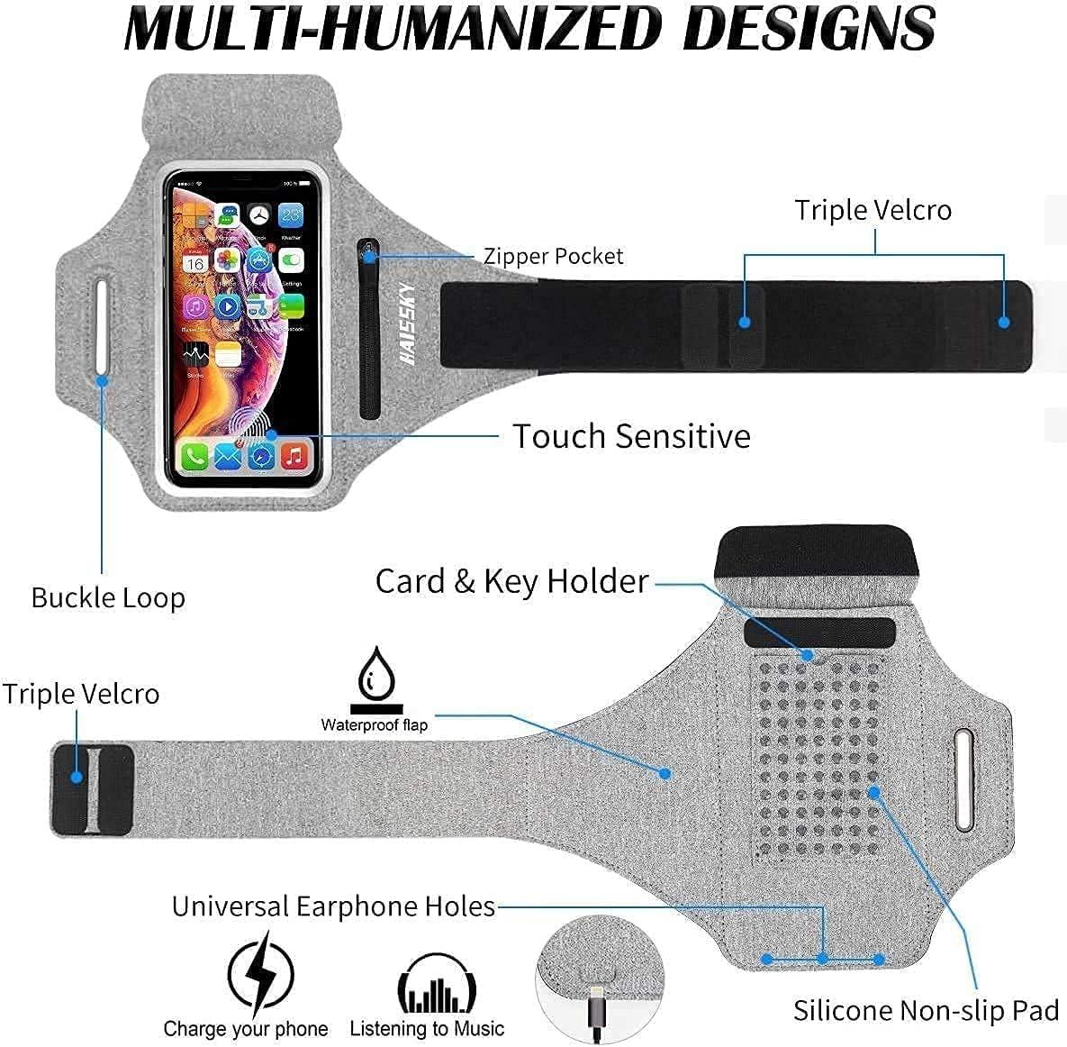 imageBrassard de Sport avec Airpods cl de Voiture Poche ZippeBrassard de tlphone rsistant leau pour iPhone 16151414 Pro Max13 Pro12 Pro MaxXRXS Smartphone Running Brassard 69quot pour JoggingGrisJusqu 6 9