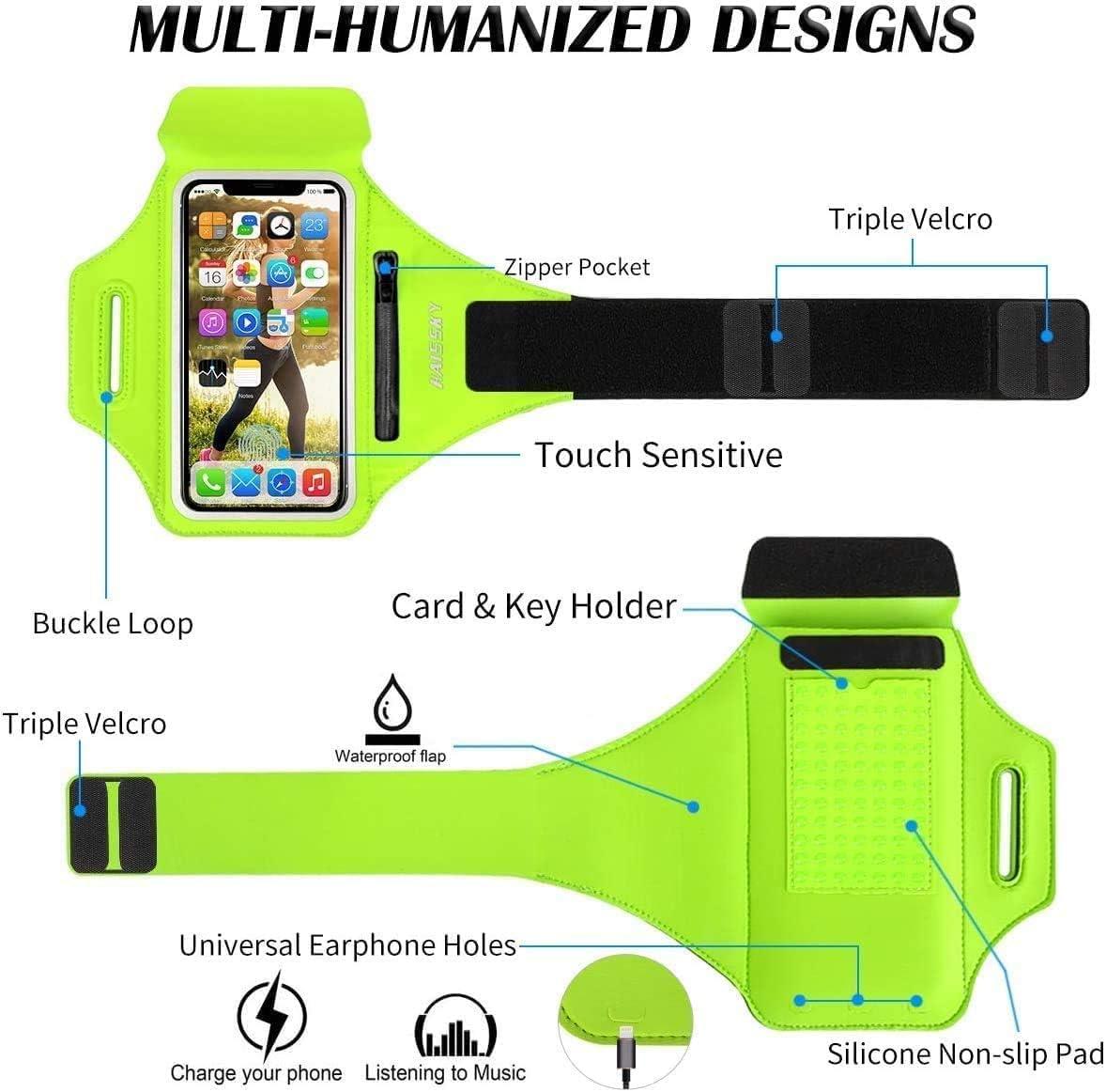 imageBrassard de Sport avec Airpods cl de Voiture Poche ZippeBrassard de tlphone rsistant leau pour iPhone 16151414 Pro Max13 Pro12 Pro MaxXRXS Smartphone Running Brassard 69quot pour JoggingVertJusqu 6 9