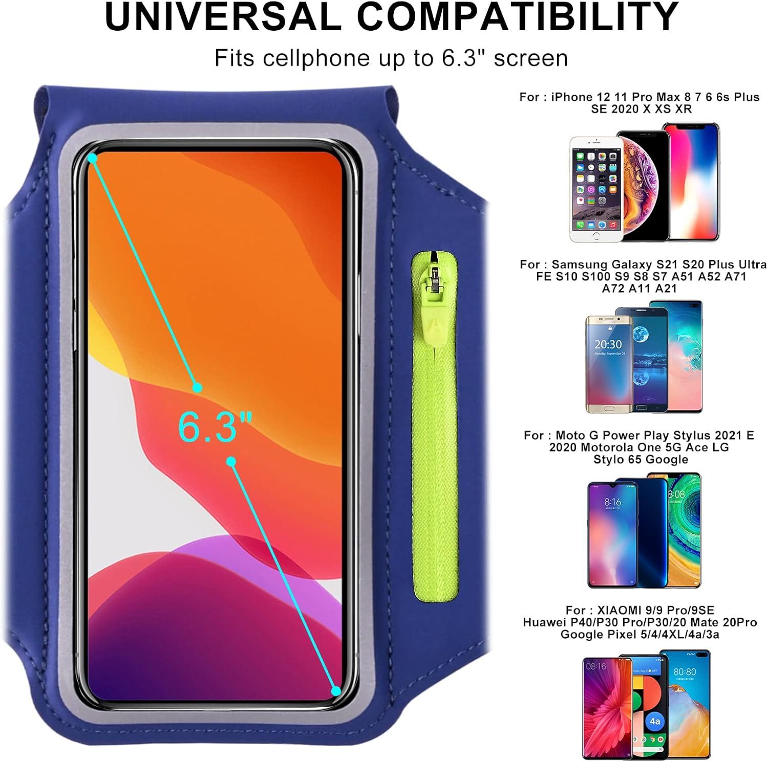 imageBrassard de Sport avec Airpods cl de Voiture Poche ZippeBrassard de tlphone rsistant leau pour iPhone 16151414 Pro Max13 Pro12 Pro MaxXRXS Smartphone Running Brassard 69quot pour JoggingMarineJusqu 6 5