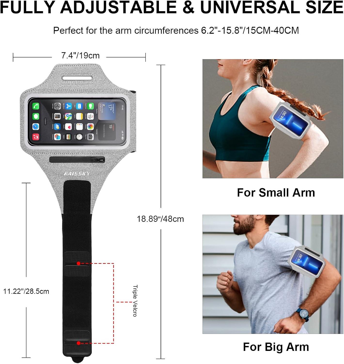 imageBrassard de Sport avec Airpods cl de Voiture Poche ZippeBrassard de tlphone rsistant leau pour iPhone 16151414 Pro Max13 Pro12 Pro MaxXRXS Smartphone Running Brassard 69quot pour JoggingGrisJusqu 6 9