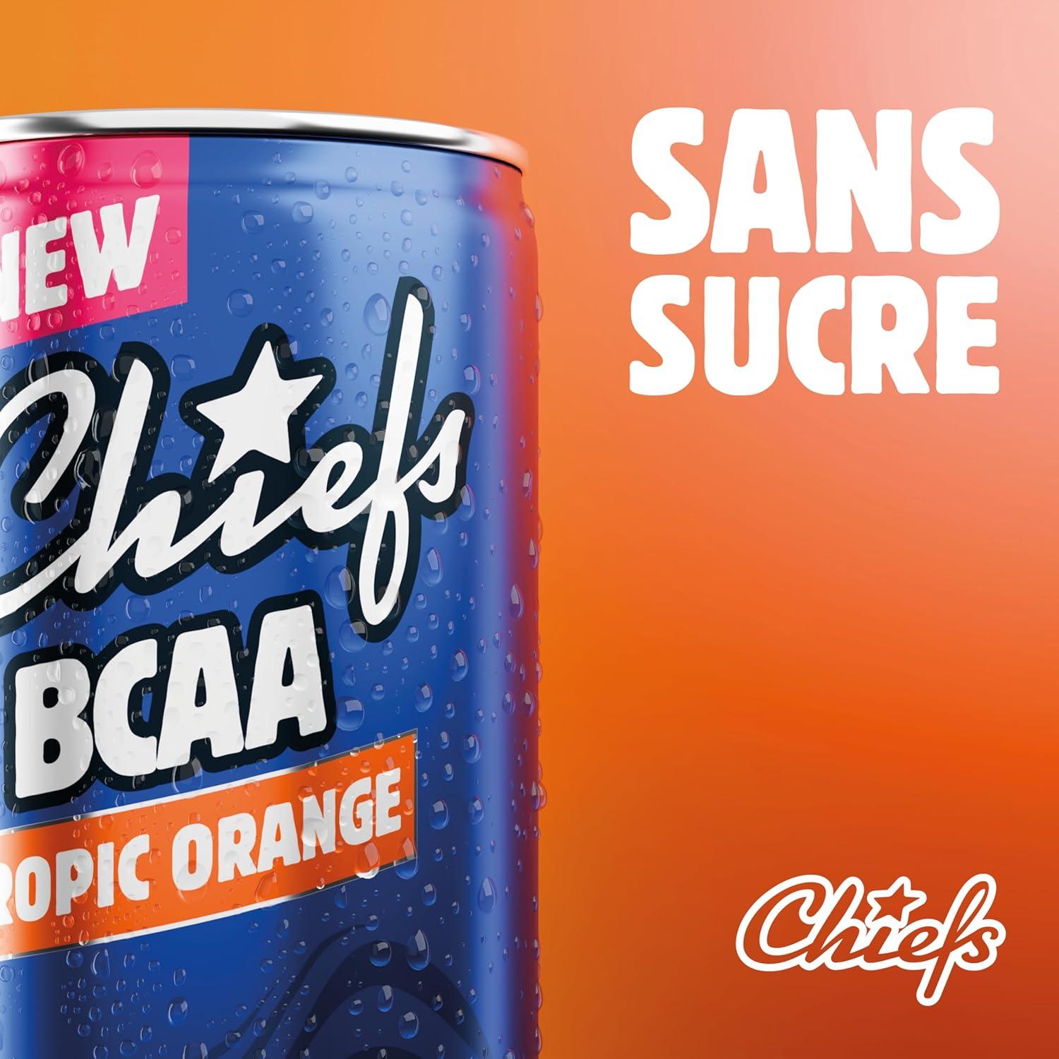 imageCHIEFS Boisson nergisante got Orange Tropicale 180 mg de cafine 24x330ml boissons nergtiques Sans Sucre et avec BCAA Tropic OrangeTropic Orange