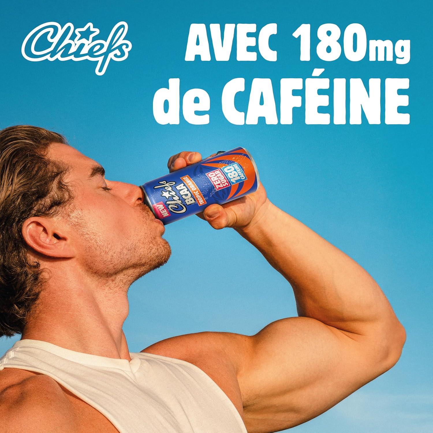 imageCHIEFS Boisson nergisante got Orange Tropicale 180 mg de cafine 24x330ml boissons nergtiques Sans Sucre et avec BCAA Tropic OrangeTropic Orange