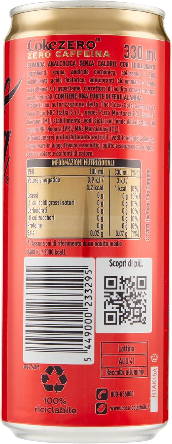 imageCocaCola Zero Sucres Zero Cafine 24 canettes de 330 ml tout le got CocaCola sans calories et sans cafine canette 100 recyclable boisson analcolique avec dulcorantsZro zro