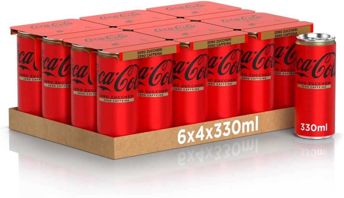 imageCocaCola Zero Sucres Zero Cafine 24 canettes de 330 ml tout le got CocaCola sans calories et sans cafine canette 100 recyclable boisson analcolique avec dulcorantsZro zro