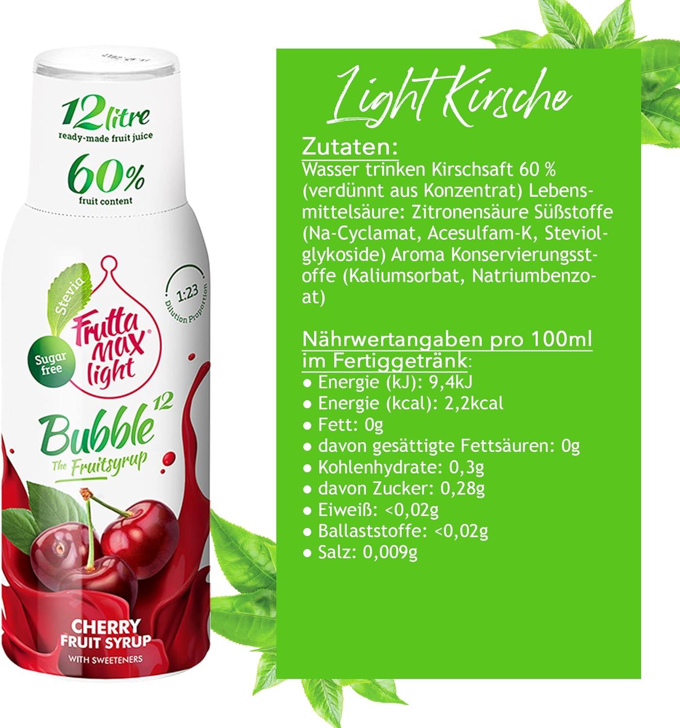 imageFruttaMax Sirop dAbricot Sans Sucre 60 de Fruit Rel Sirop Faible Teneur en Calories pour Sodas Cocktails ampamp Desserts 500mlCerise Light
