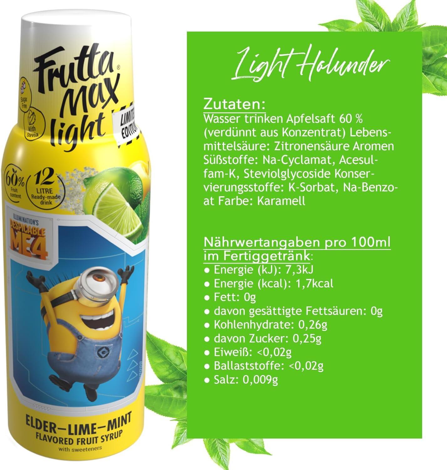 imageFruttaMax Sirop dAbricot Sans Sucre 60 de Fruit Rel Sirop Faible Teneur en Calories pour Sodas Cocktails ampamp Desserts 500mlFleur de Sureau Light MINIONS
