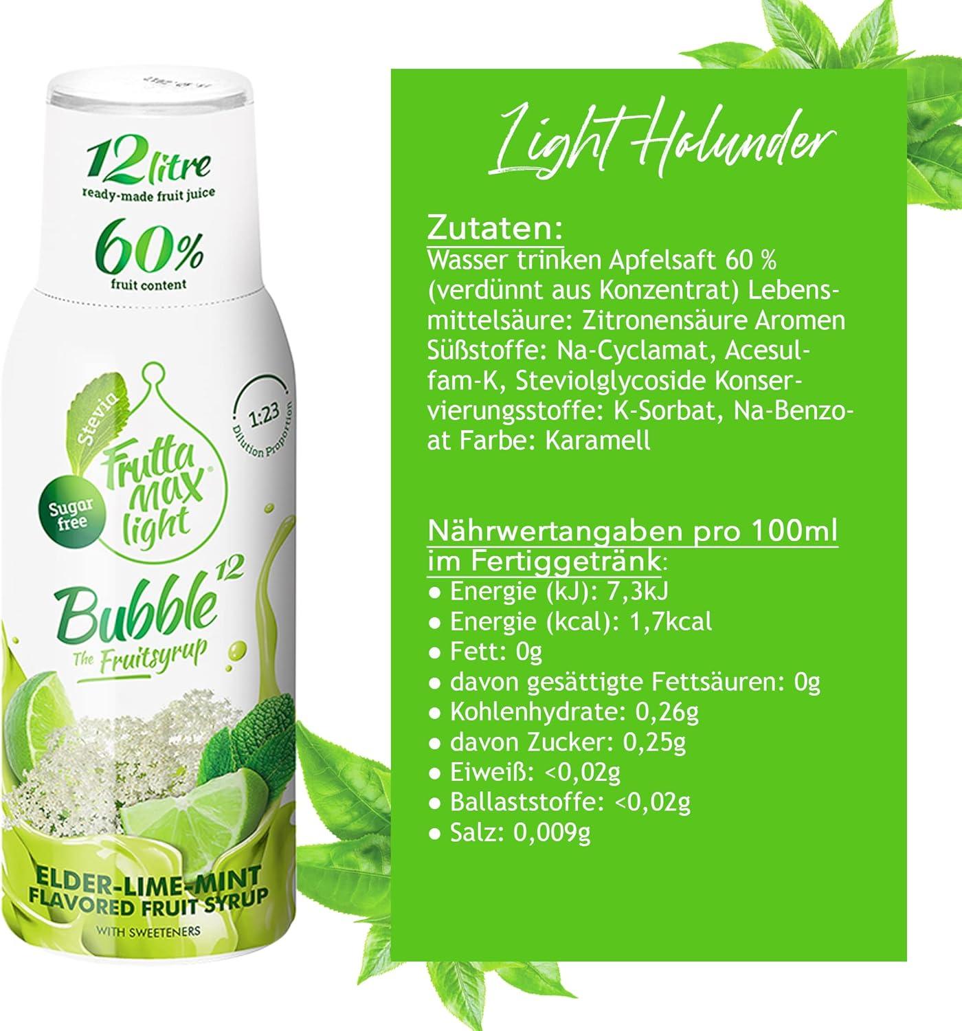 imageFruttaMax Sirop dAbricot Sans Sucre 60 de Fruit Rel Sirop Faible Teneur en Calories pour Sodas Cocktails ampamp Desserts 500mlFleur de Sureau Light
