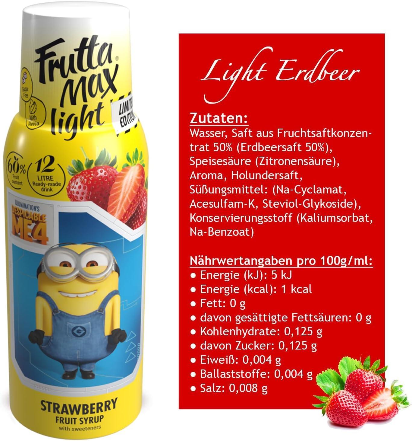 imageFruttaMax Sirop dAbricot Sans Sucre 60 de Fruit Rel Sirop Faible Teneur en Calories pour Sodas Cocktails ampamp Desserts 500mlFraise Light MINIONS