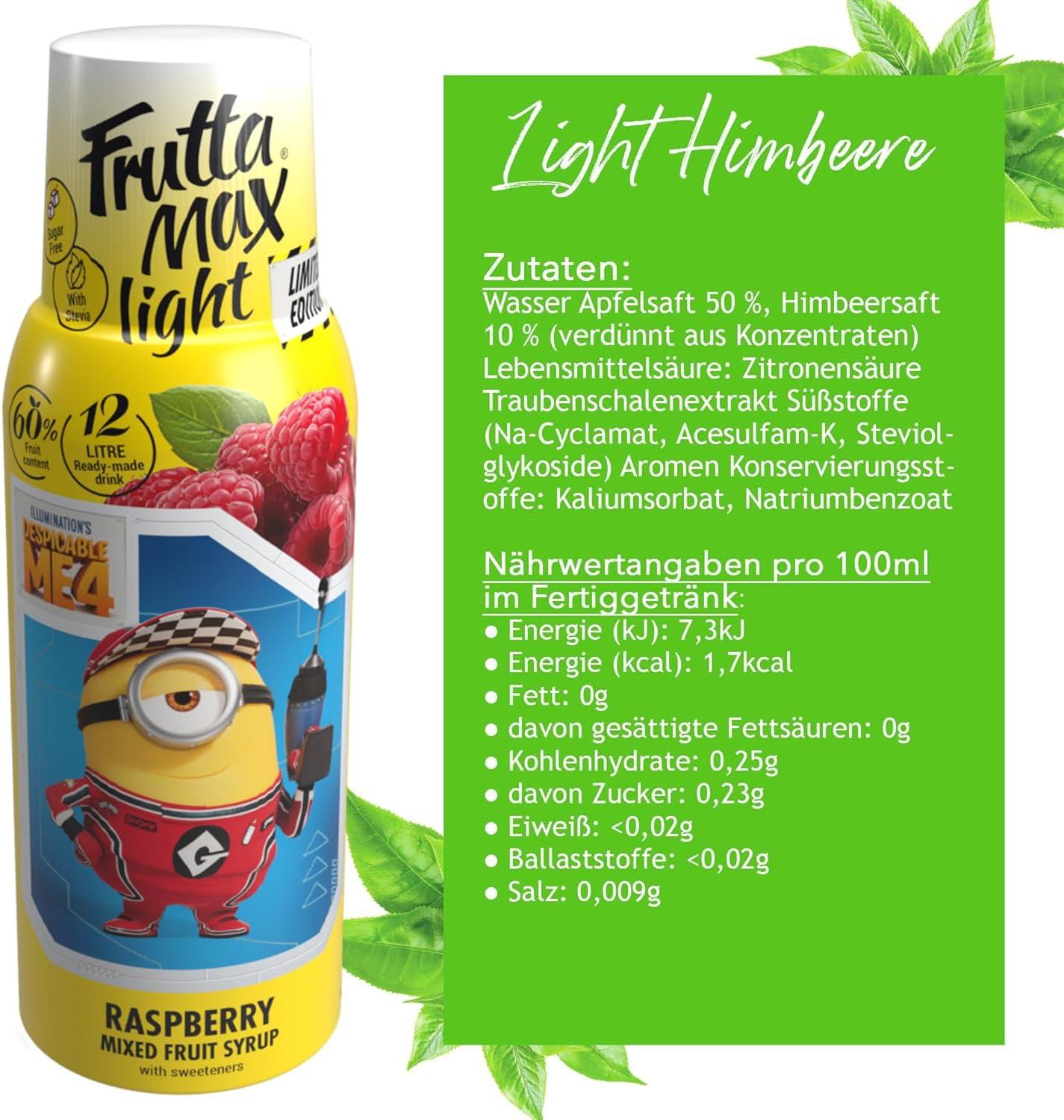 imageFruttaMax Sirop dAbricot Sans Sucre 60 de Fruit Rel Sirop Faible Teneur en Calories pour Sodas Cocktails ampamp Desserts 500mlFramboise Light MINIONS