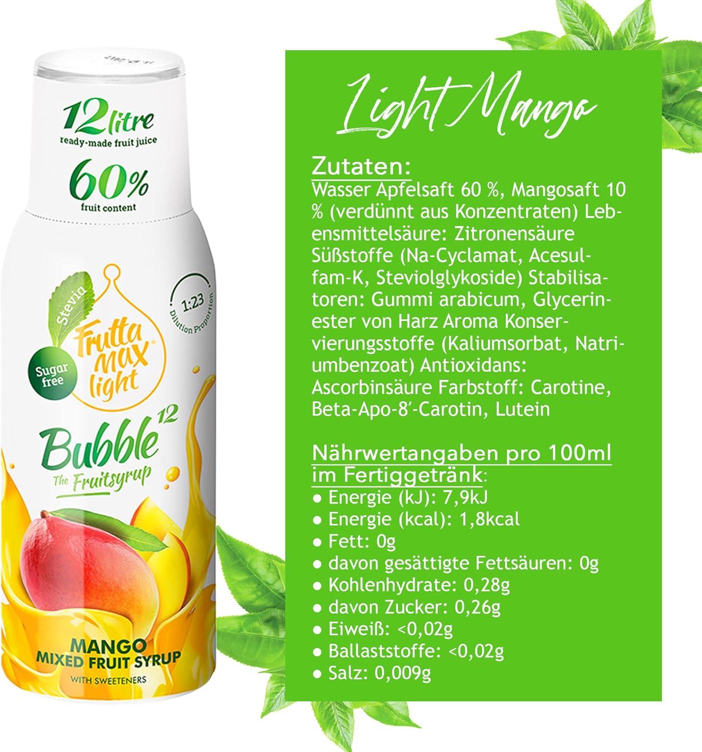 imageFruttaMax Sirop dAbricot Sans Sucre 60 de Fruit Rel Sirop Faible Teneur en Calories pour Sodas Cocktails ampamp Desserts 500mlMangue Light