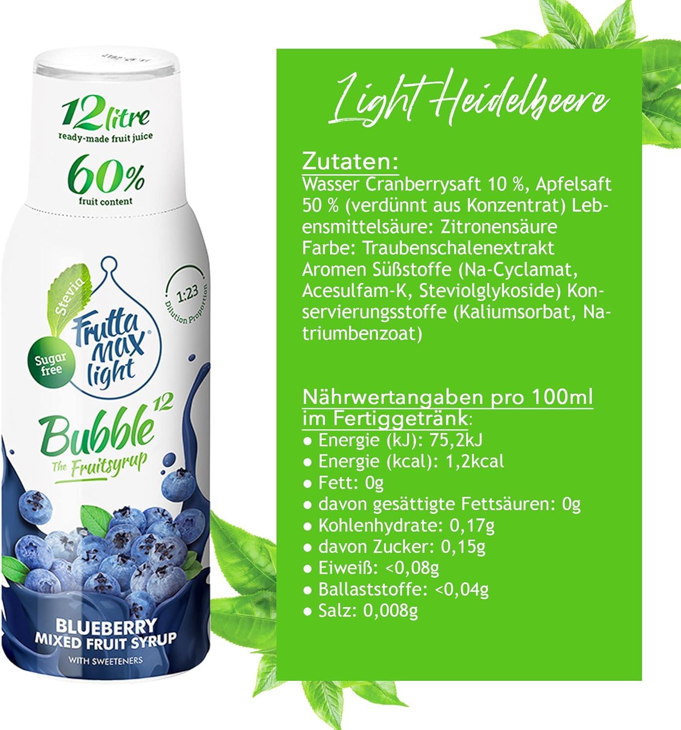 imageFruttaMax Sirop dAbricot Sans Sucre 60 de Fruit Rel Sirop Faible Teneur en Calories pour Sodas Cocktails ampamp Desserts 500mlMyrtille Light