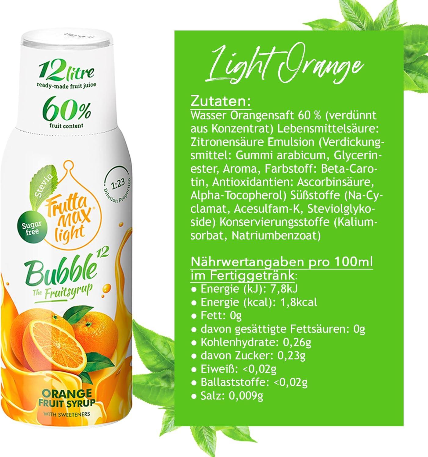 imageFruttaMax Sirop dAbricot Sans Sucre 60 de Fruit Rel Sirop Faible Teneur en Calories pour Sodas Cocktails ampamp Desserts 500mlOrange Light