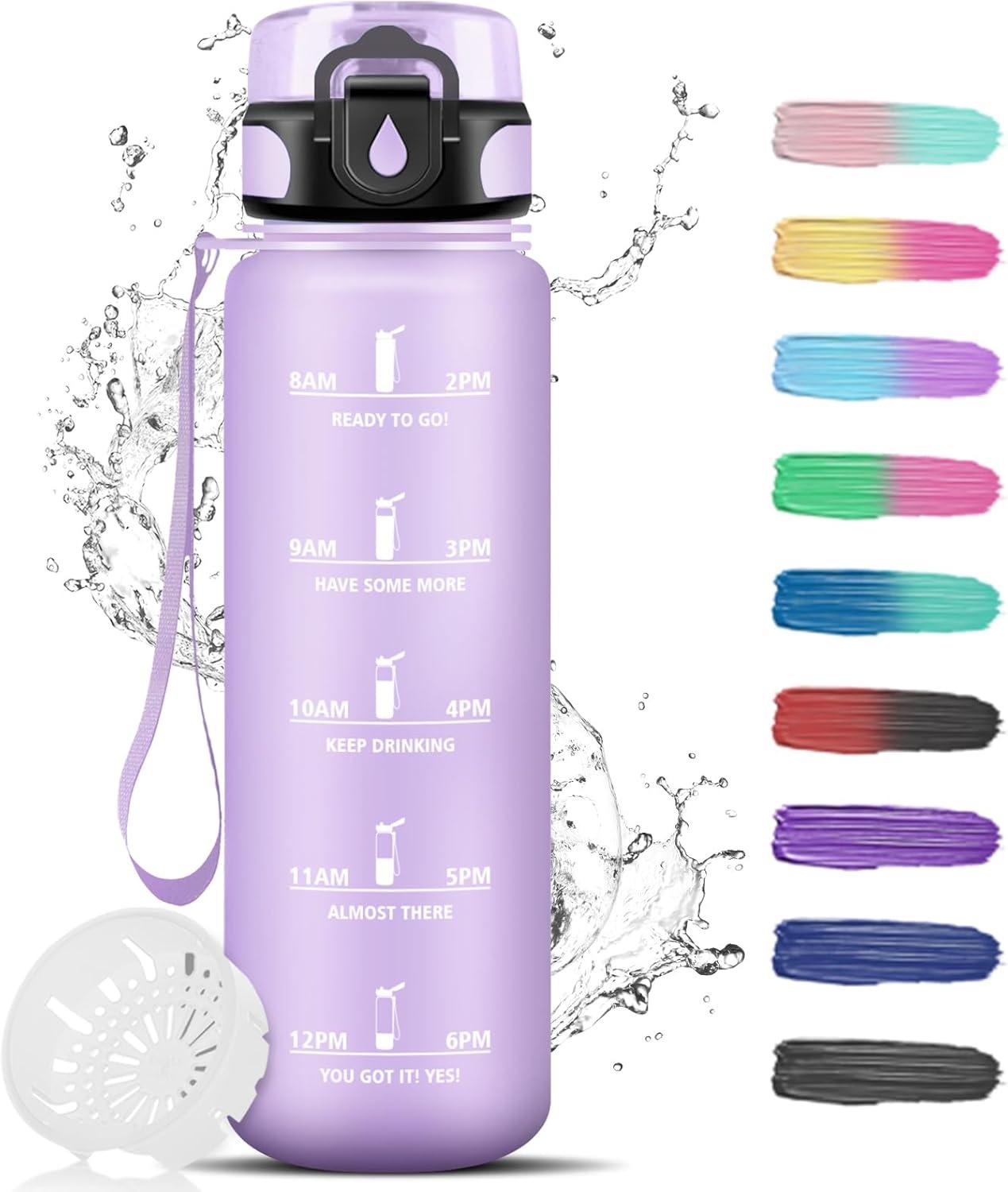 imageGourde Motivation 15l Gourde Sport avec Filtre Bouteille deau anti Fuite Bouteille avec Slogan de Motivation Facile Nettoyer Bouteille deau pour Running RandonneViolet Clair