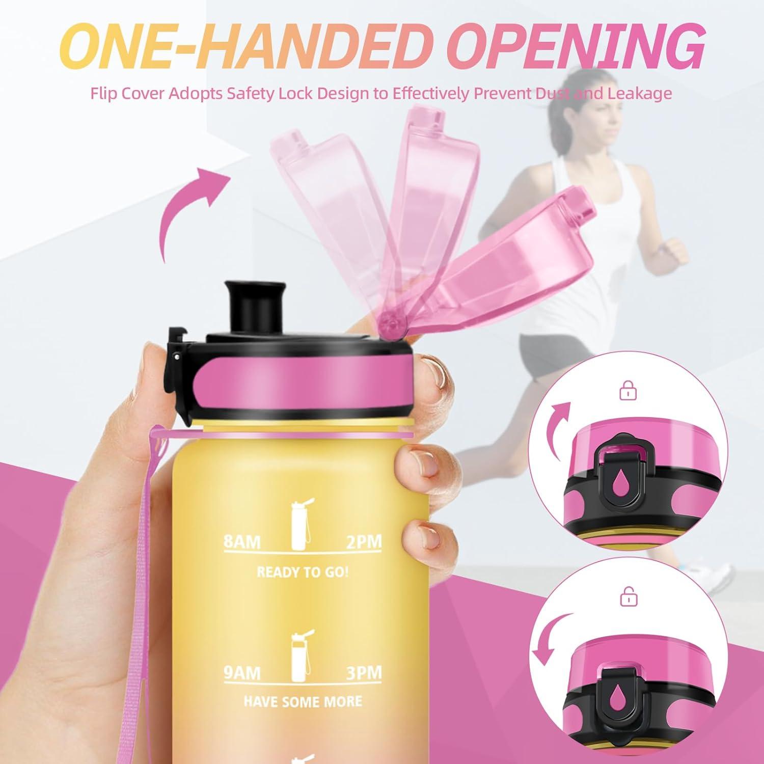 imageGourde Motivation 15l Gourde Sport avec Filtre Bouteille deau anti Fuite Bouteille avec Slogan de Motivation Facile Nettoyer Bouteille deau pour Running RandonneJaunerose