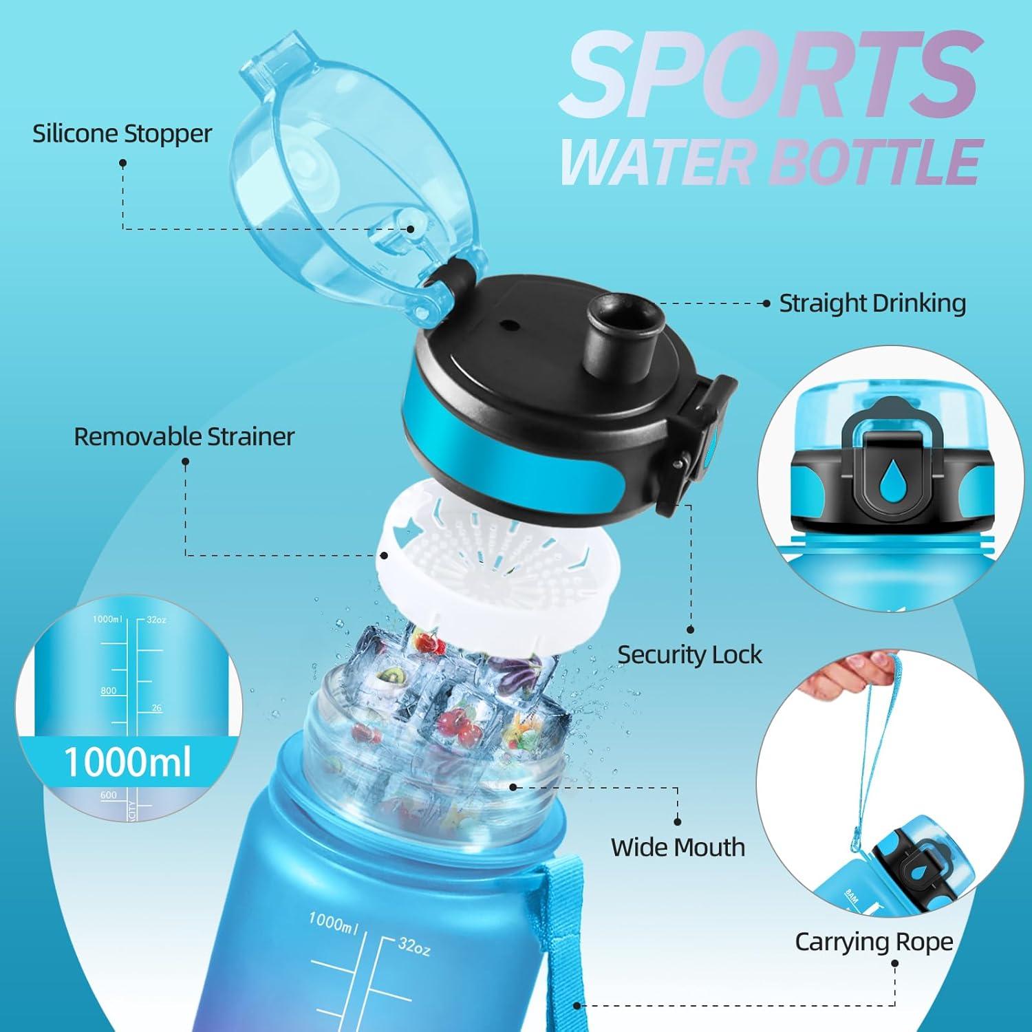 imageGourde Motivation 15l Gourde Sport avec Filtre Bouteille deau anti Fuite Bouteille avec Slogan de Motivation Facile Nettoyer Bouteille deau pour Running RandonneBleuviolet