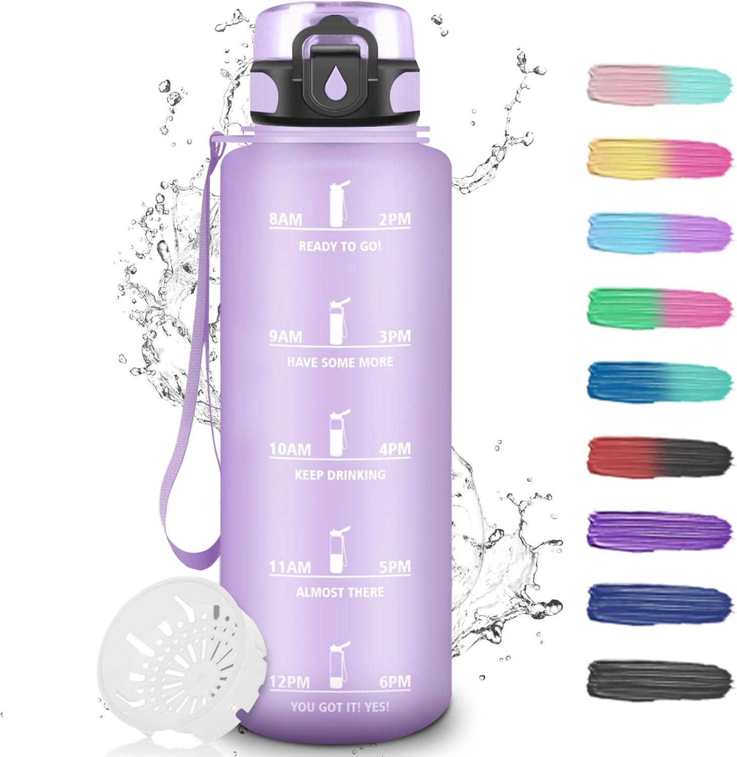 imageGourde Motivation 15l Gourde Sport avec Filtre Bouteille deau anti Fuite Bouteille avec Slogan de Motivation Facile Nettoyer Bouteille deau pour Running RandonneViolet Clair