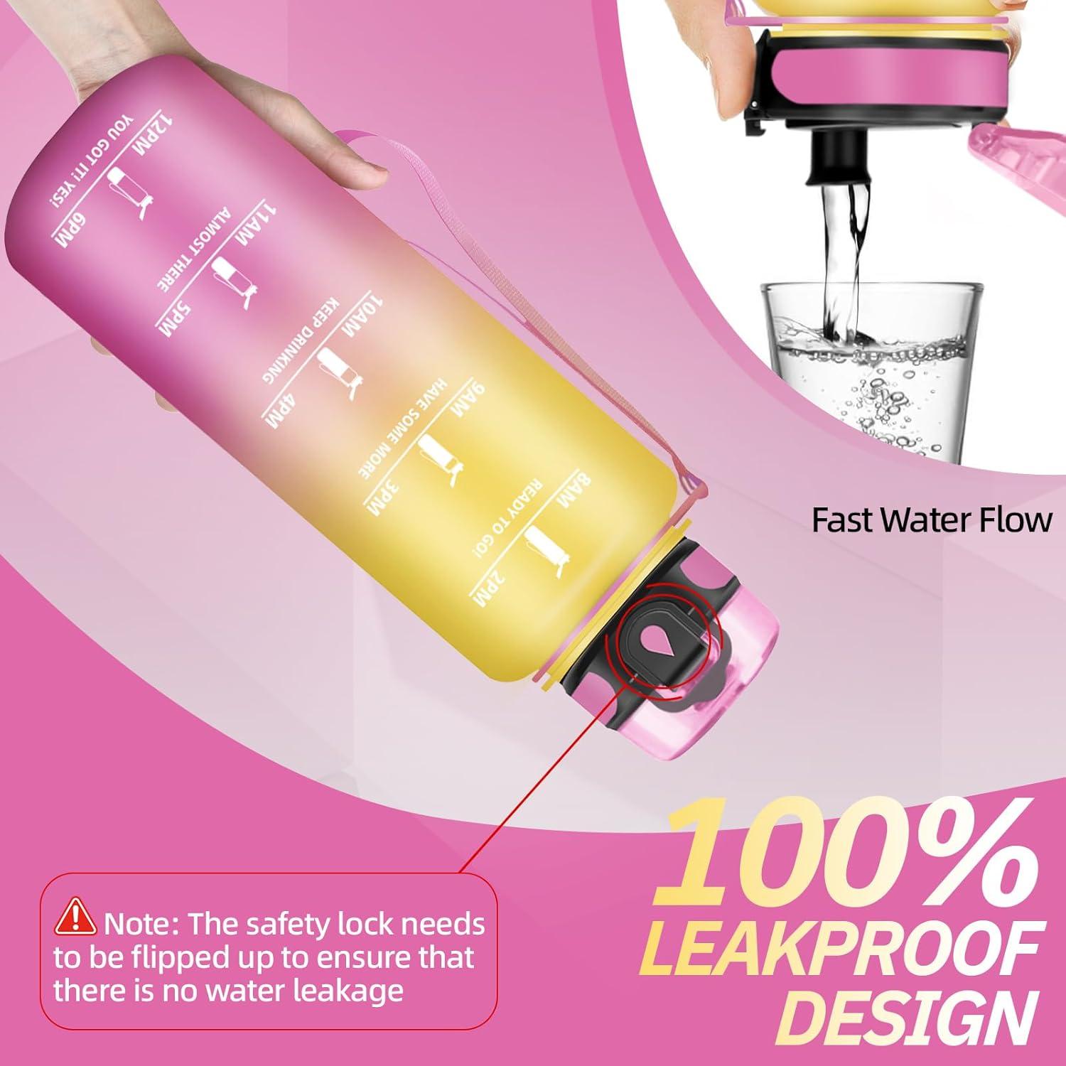 imageGourde Motivation 15l Gourde Sport avec Filtre Bouteille deau anti Fuite Bouteille avec Slogan de Motivation Facile Nettoyer Bouteille deau pour Running RandonneJaunerose