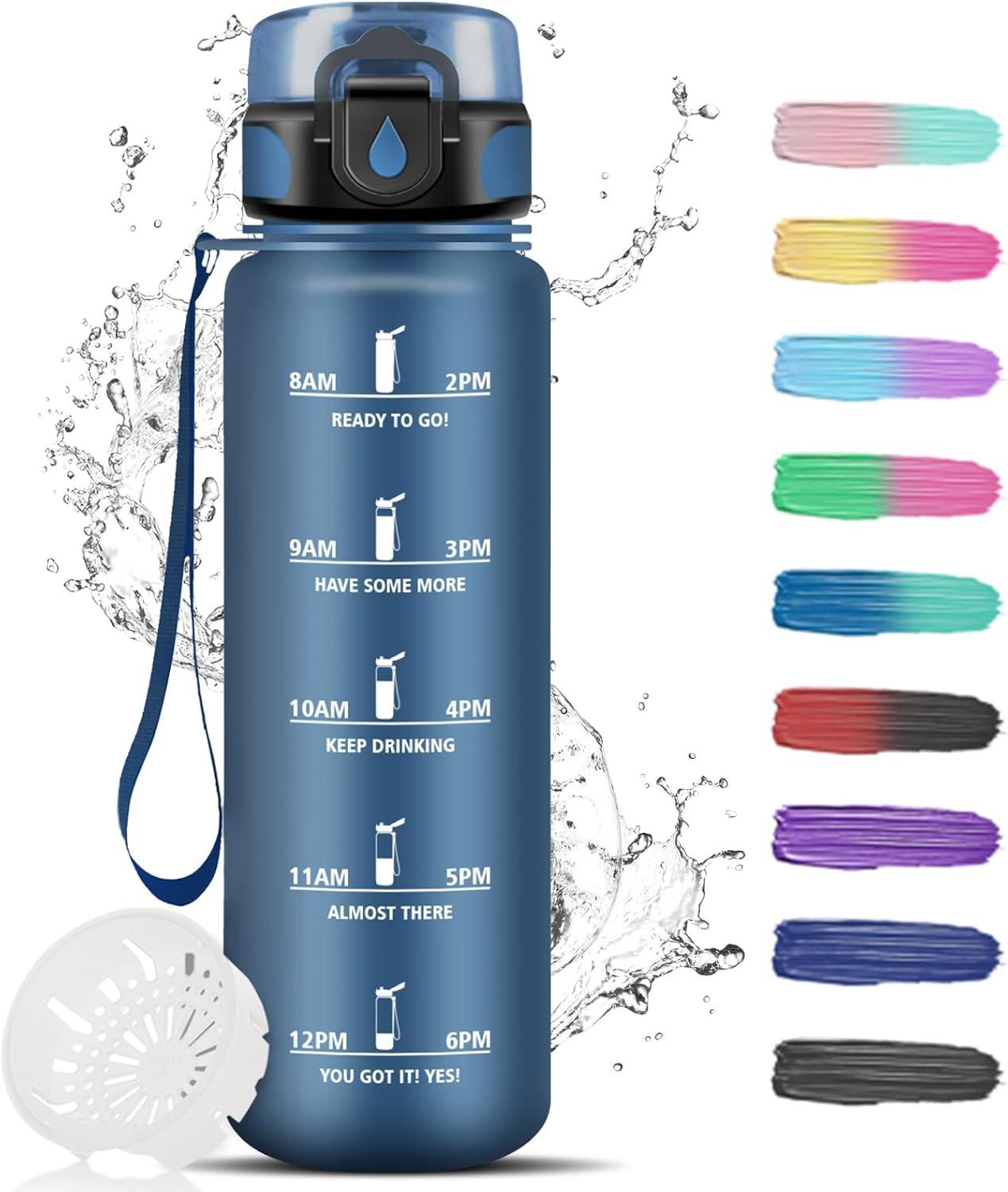 imageGourde Motivation 15l Gourde Sport avec Filtre Bouteille deau anti Fuite Bouteille avec Slogan de Motivation Facile Nettoyer Bouteille deau pour Running RandonneBleu Fonc