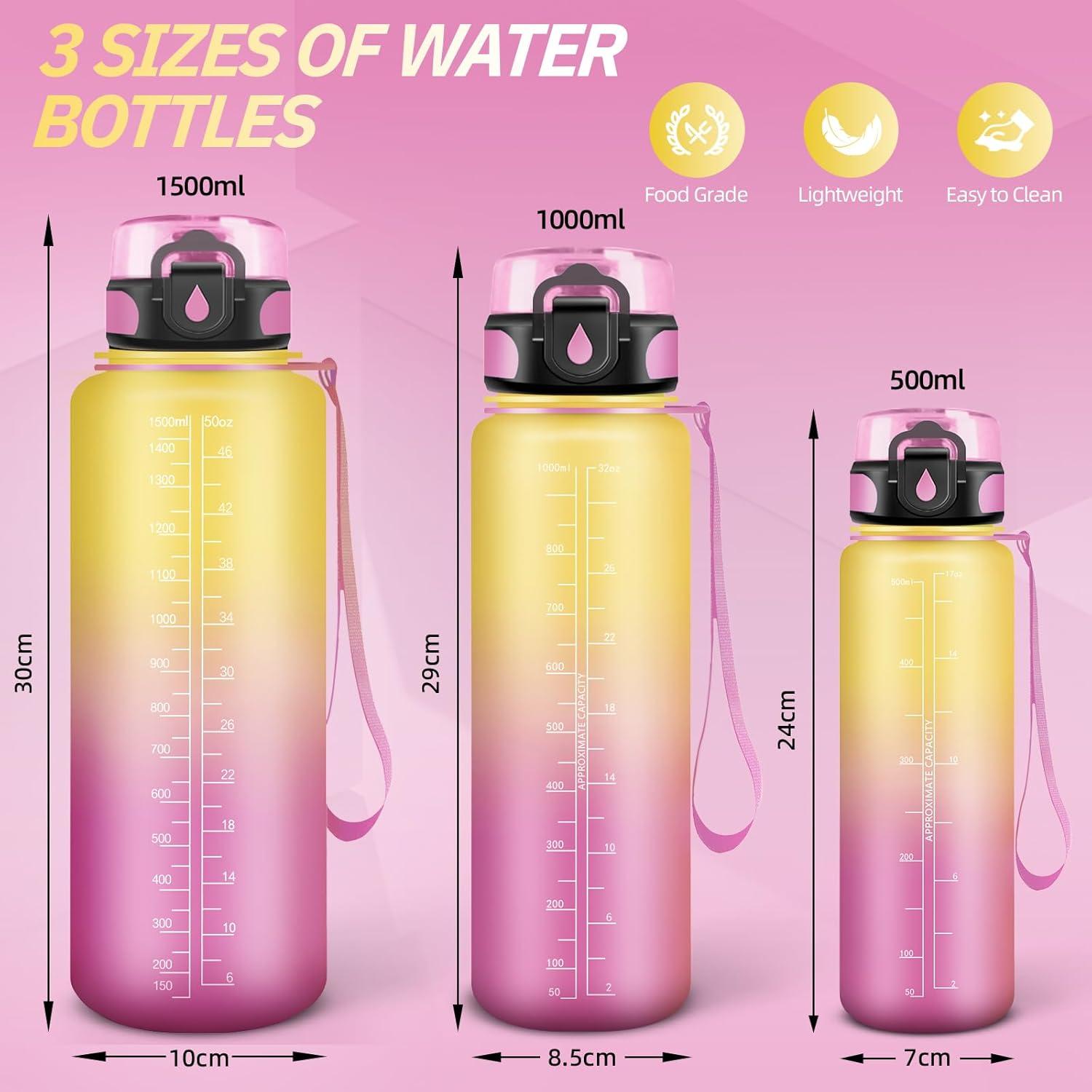imageGourde Motivation 15l Gourde Sport avec Filtre Bouteille deau anti Fuite Bouteille avec Slogan de Motivation Facile Nettoyer Bouteille deau pour Running RandonneJaunerose