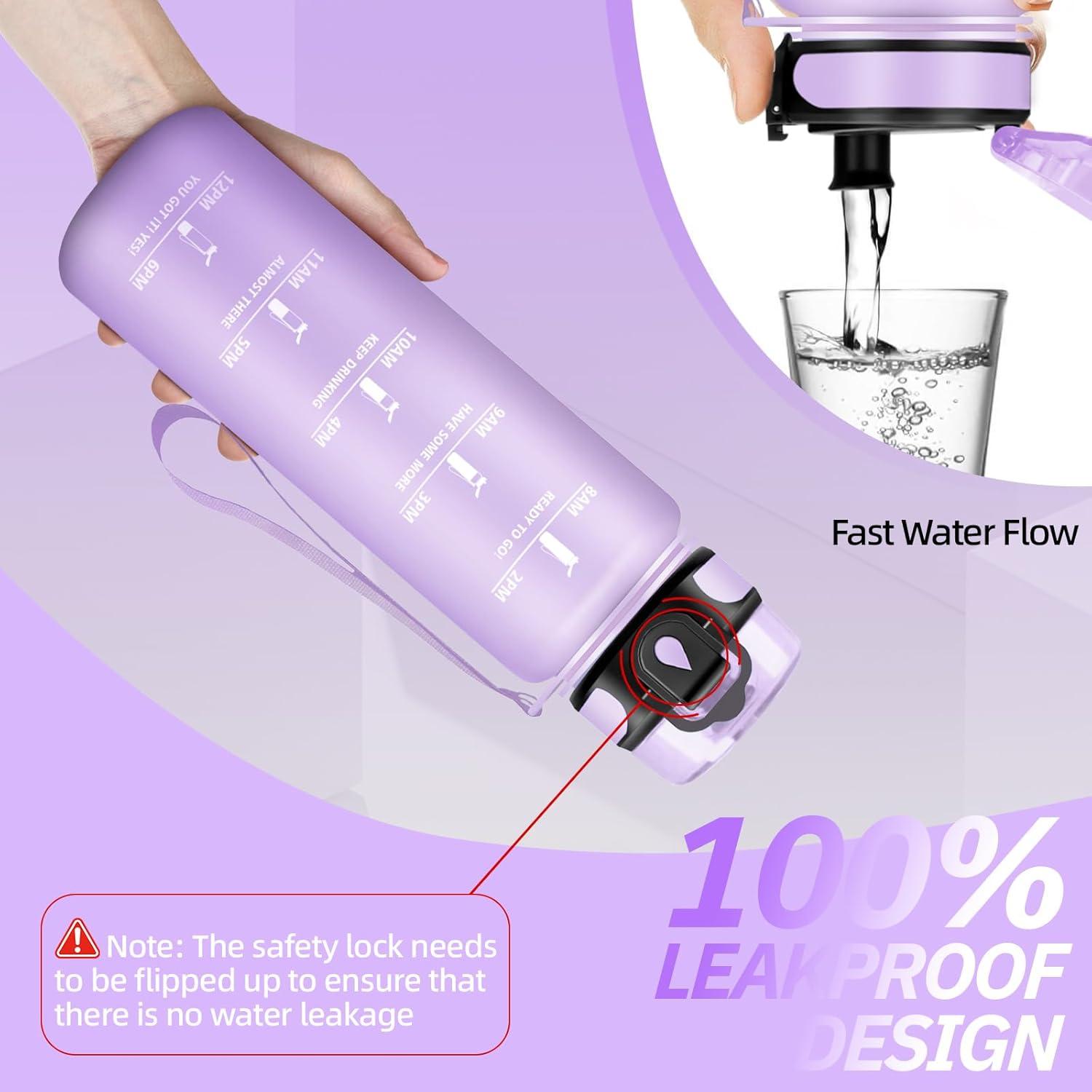 imageGourde Motivation 15l Gourde Sport avec Filtre Bouteille deau anti Fuite Bouteille avec Slogan de Motivation Facile Nettoyer Bouteille deau pour Running RandonneViolet Clair