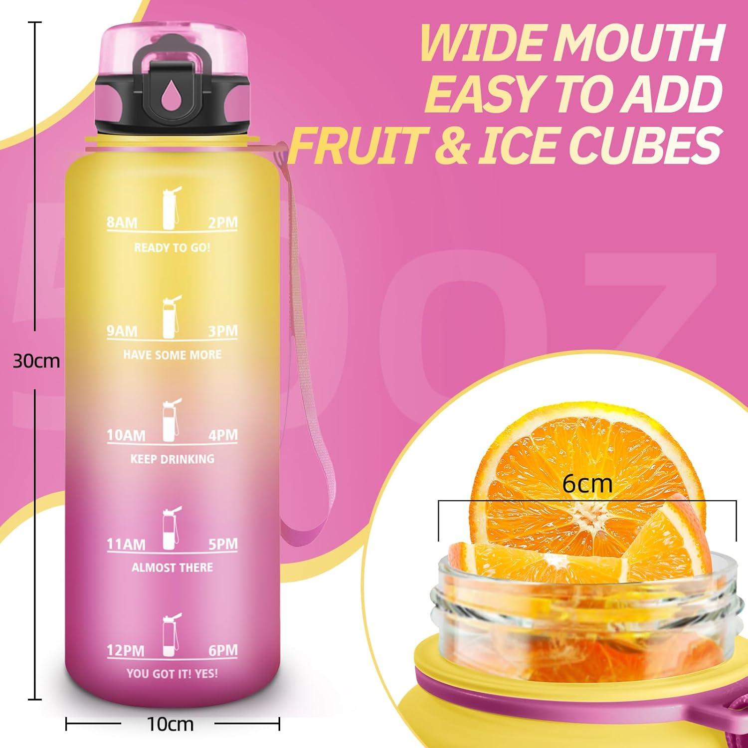 imageGourde Motivation 15l Gourde Sport avec Filtre Bouteille deau anti Fuite Bouteille avec Slogan de Motivation Facile Nettoyer Bouteille deau pour Running RandonneJaunerose