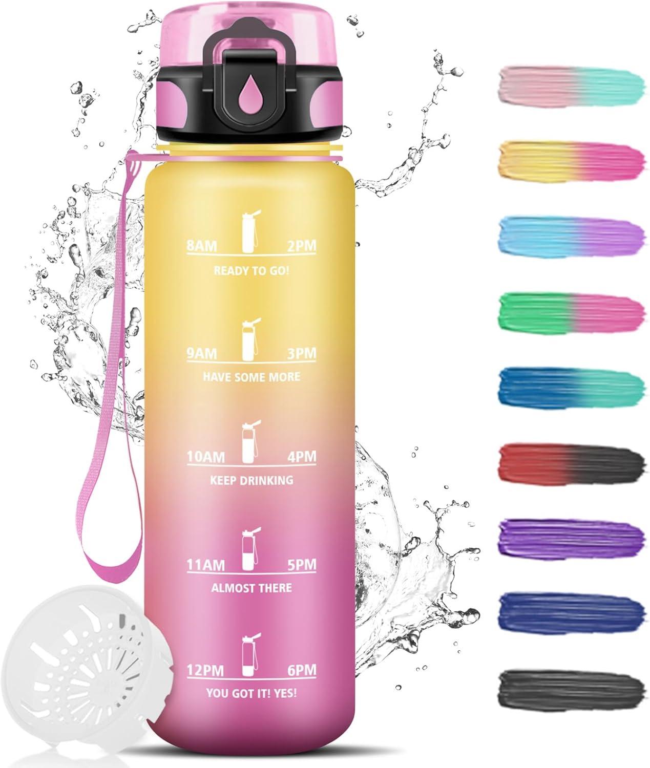 imageGourde Motivation 15l Gourde Sport avec Filtre Bouteille deau anti Fuite Bouteille avec Slogan de Motivation Facile Nettoyer Bouteille deau pour Running RandonneJaunerose