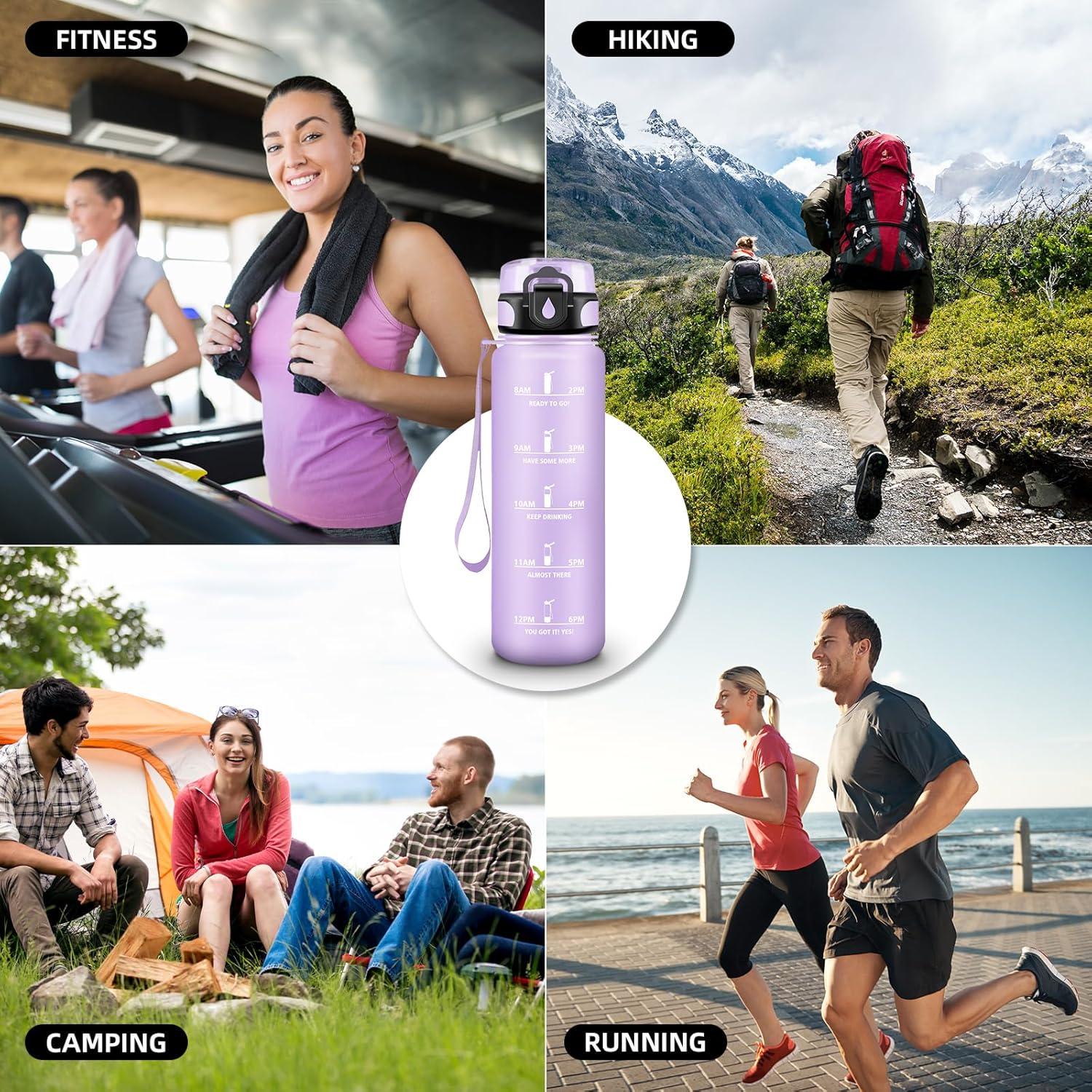 imageGourde Motivation 15l Gourde Sport avec Filtre Bouteille deau anti Fuite Bouteille avec Slogan de Motivation Facile Nettoyer Bouteille deau pour Running RandonneViolet Clair