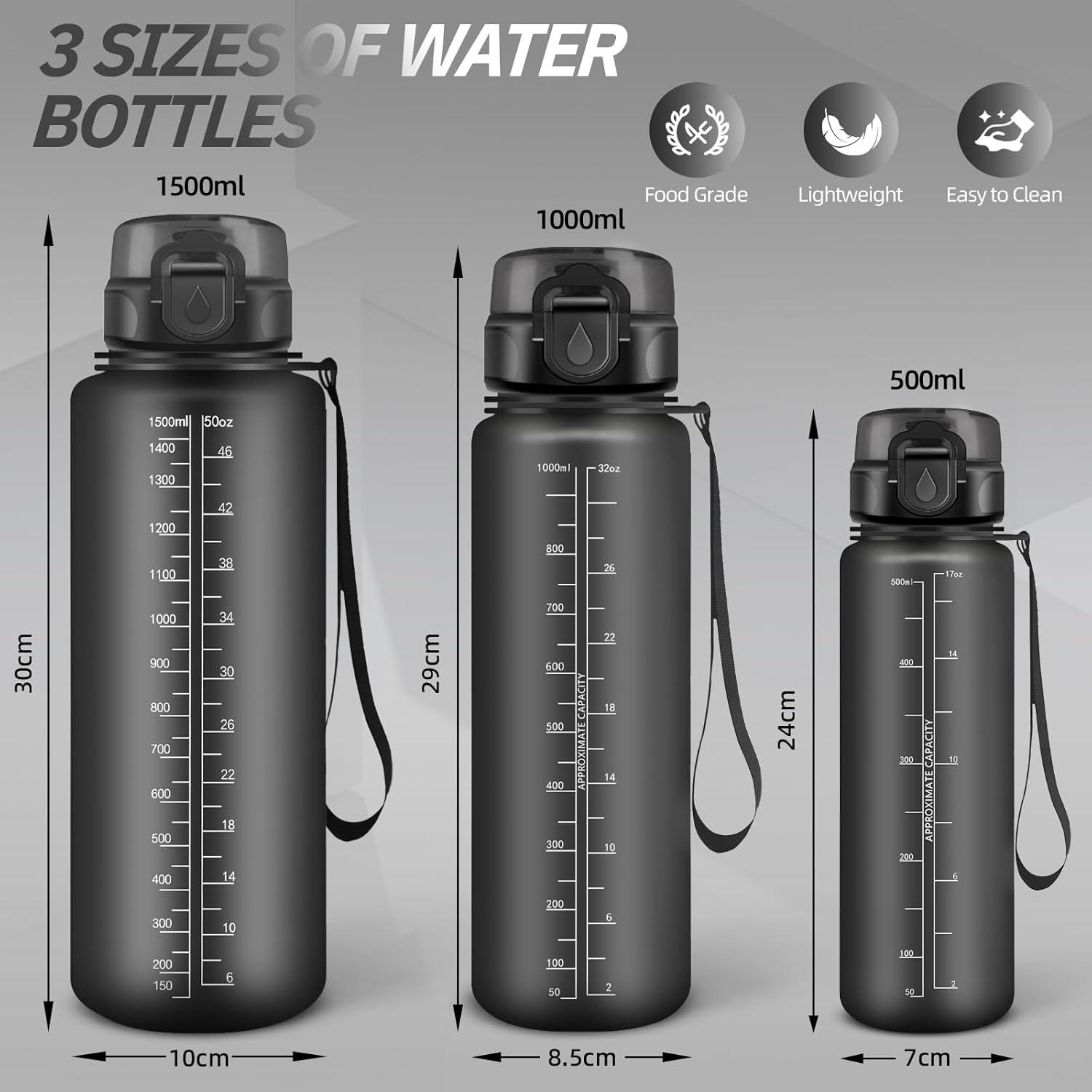 imageGourde Motivation 15l Gourde Sport avec Filtre Bouteille deau anti Fuite Bouteille avec Slogan de Motivation Facile Nettoyer Bouteille deau pour Running RandonneNoir