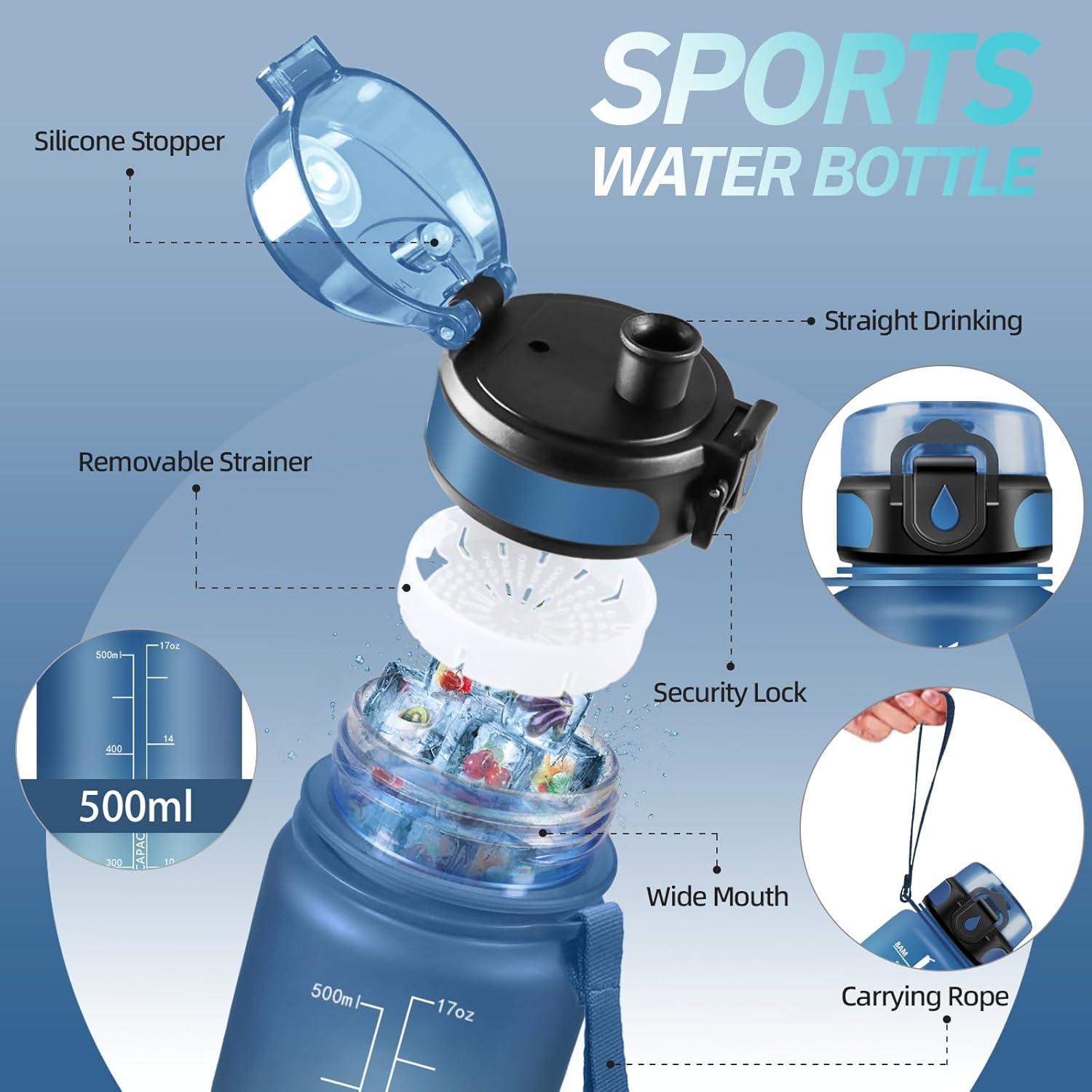imageGourde Motivation 15l Gourde Sport avec Filtre Bouteille deau anti Fuite Bouteille avec Slogan de Motivation Facile Nettoyer Bouteille deau pour Running RandonneBleuvert