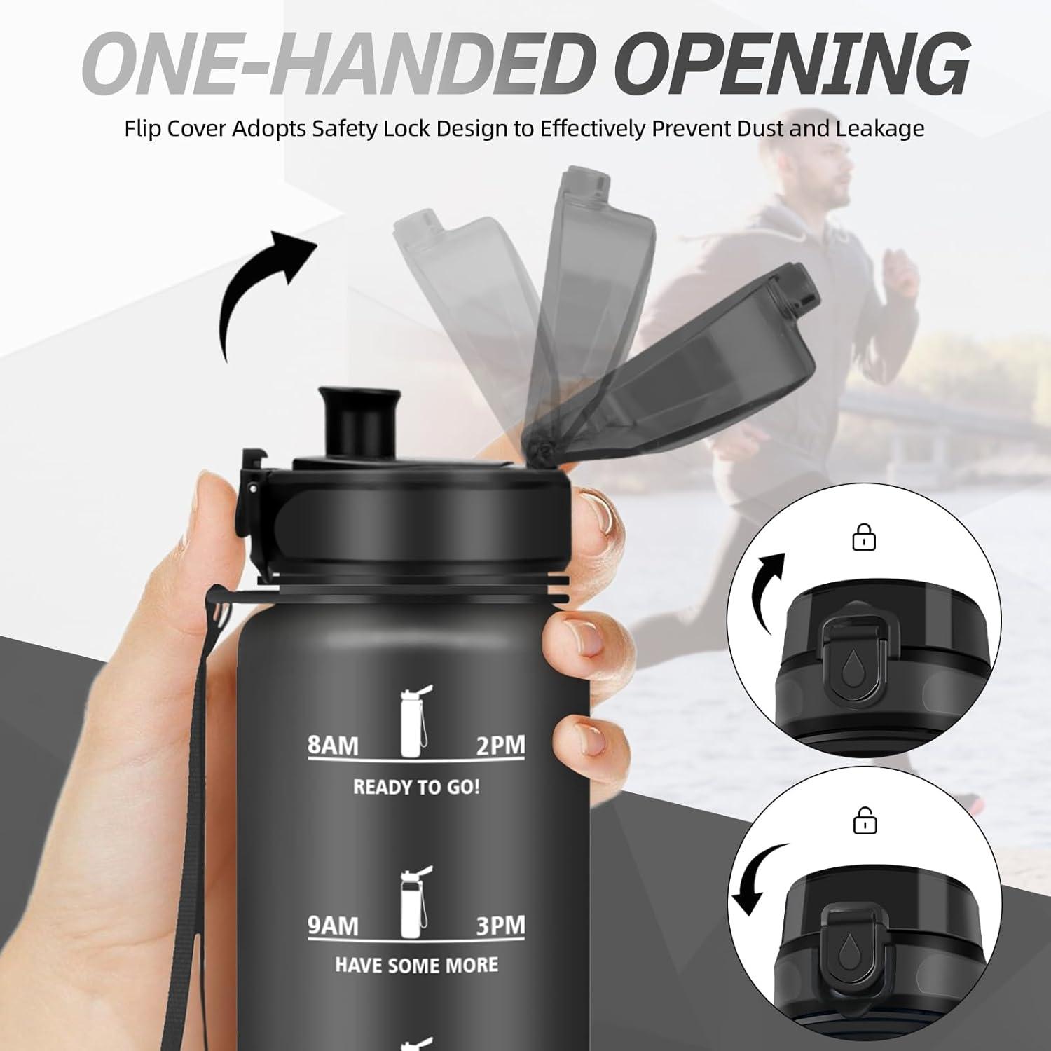 imageGourde Motivation 15l Gourde Sport avec Filtre Bouteille deau anti Fuite Bouteille avec Slogan de Motivation Facile Nettoyer Bouteille deau pour Running RandonneNoir