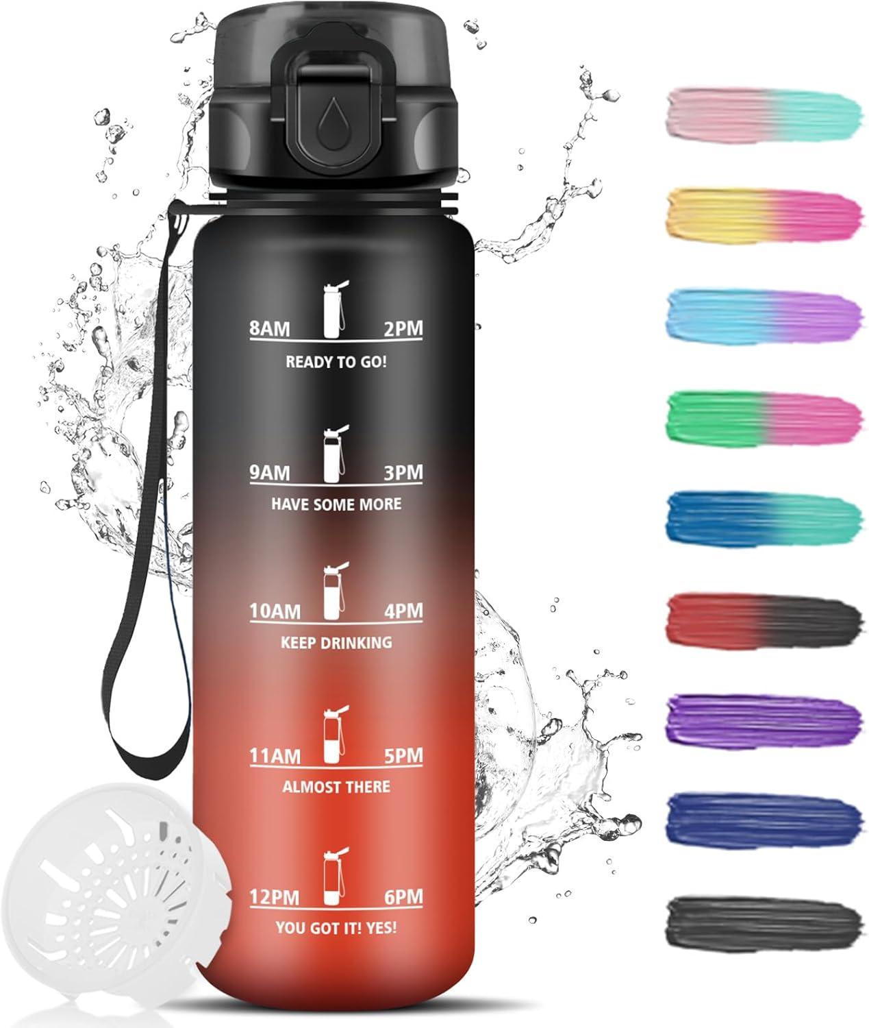 imageGourde Motivation 15l Gourde Sport avec Filtre Bouteille deau anti Fuite Bouteille avec Slogan de Motivation Facile Nettoyer Bouteille deau pour Running RandonneNoirrouge