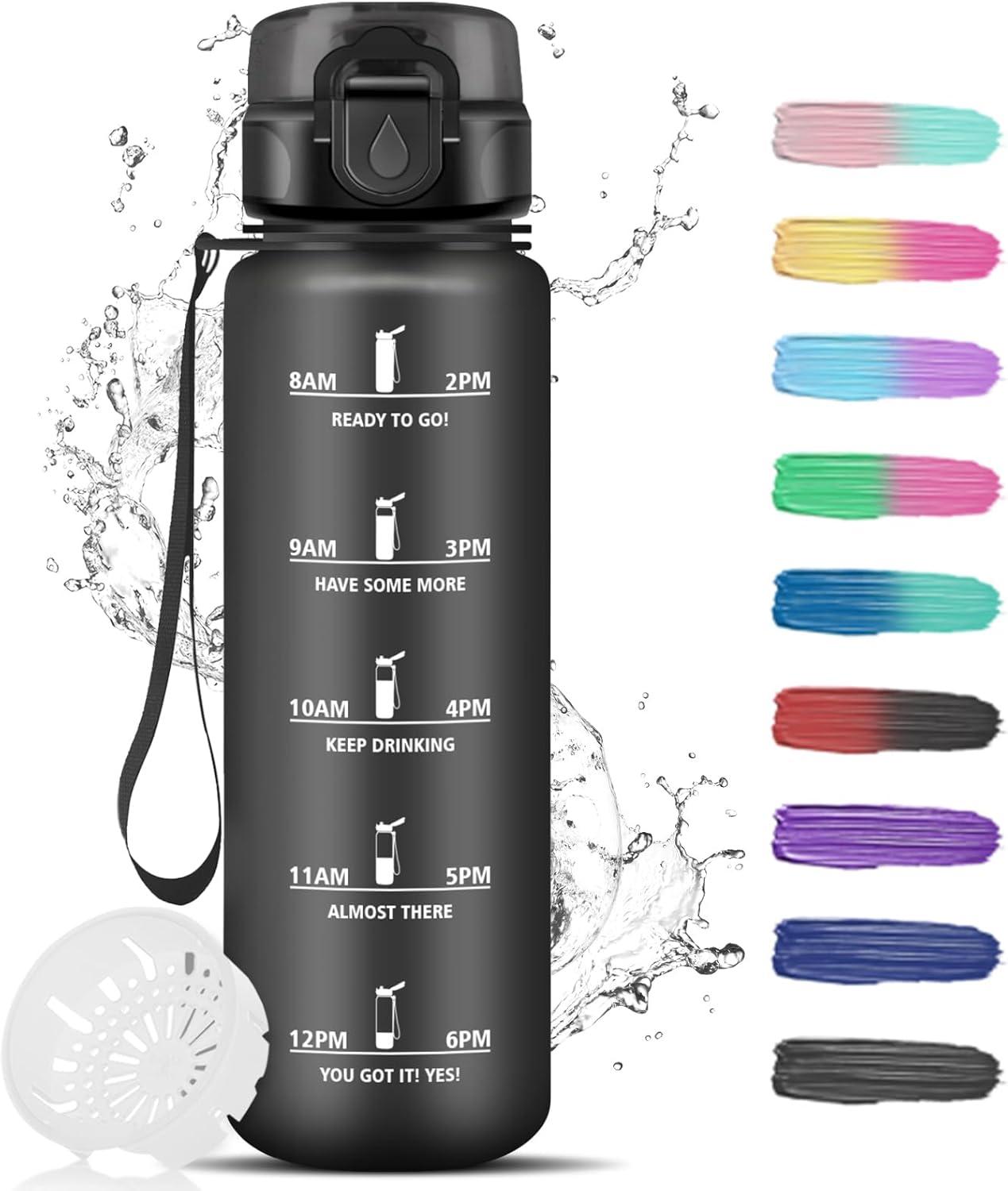 imageGourde Motivation 15l Gourde Sport avec Filtre Bouteille deau anti Fuite Bouteille avec Slogan de Motivation Facile Nettoyer Bouteille deau pour Running RandonneNoir